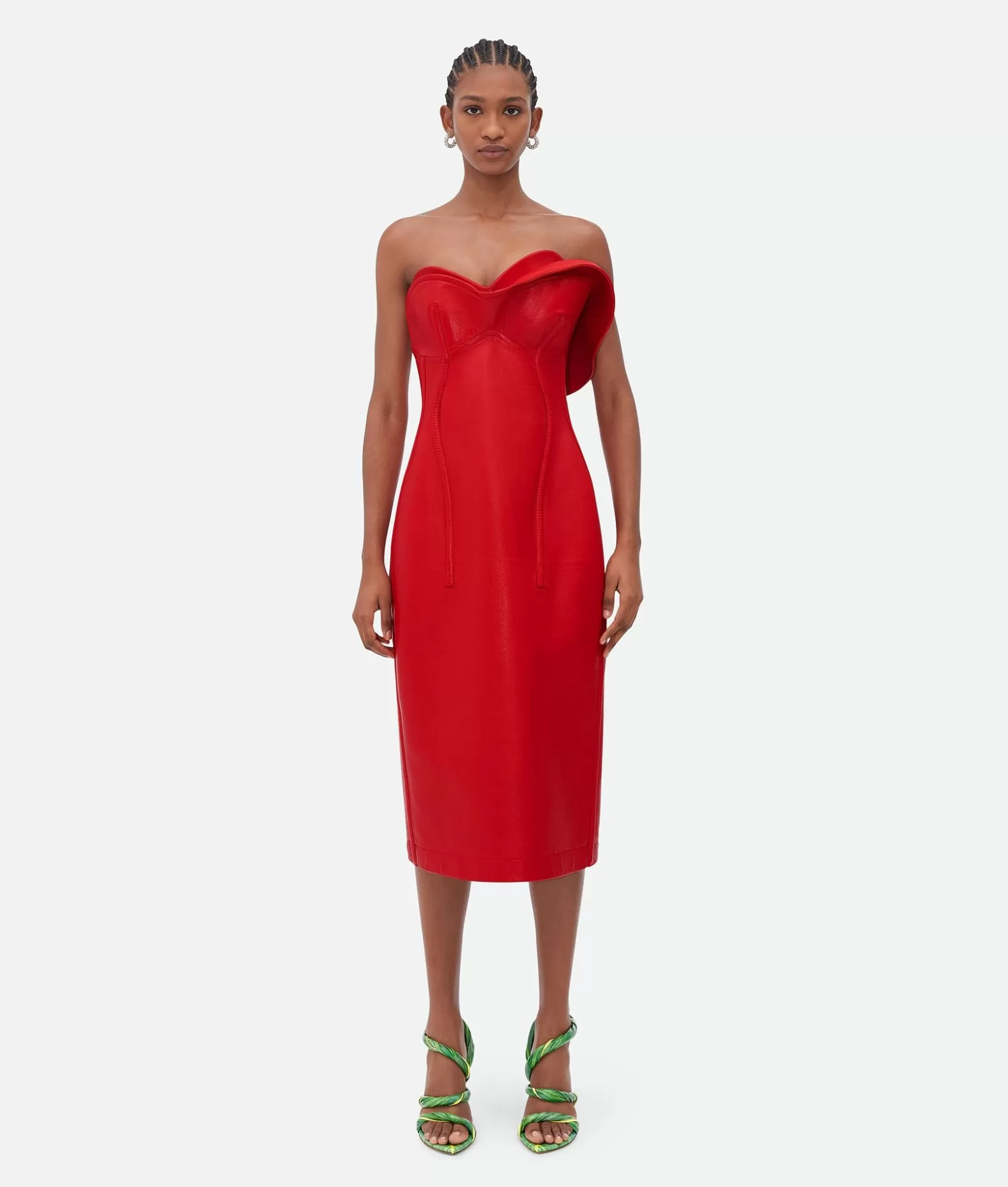 Pelle | Abiti^Bottega Veneta Abito Bustier In Pelle Lucida Poppy