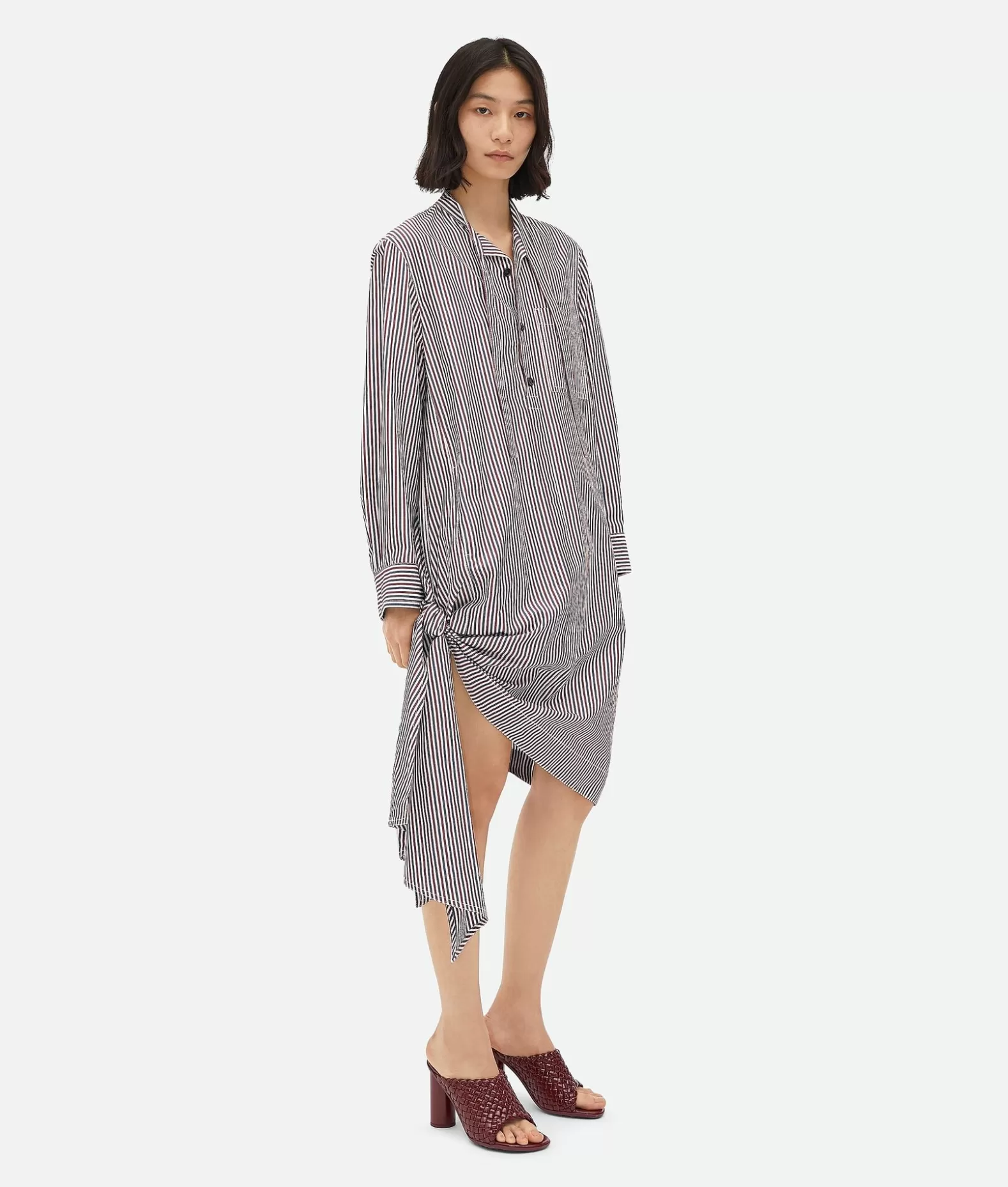Abiti^Bottega Veneta Abito In Cotone A Righe Con Dettaglio Annodato Bordeaux/navy