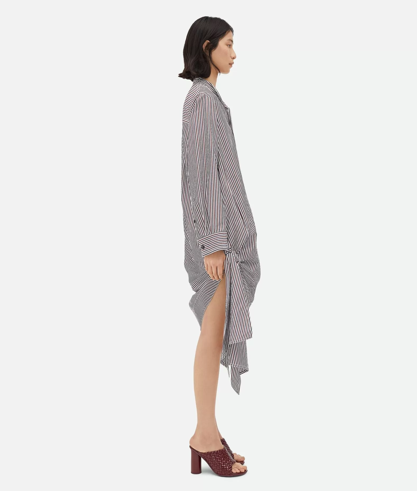 Abiti^Bottega Veneta Abito In Cotone A Righe Con Dettaglio Annodato Bordeaux/navy