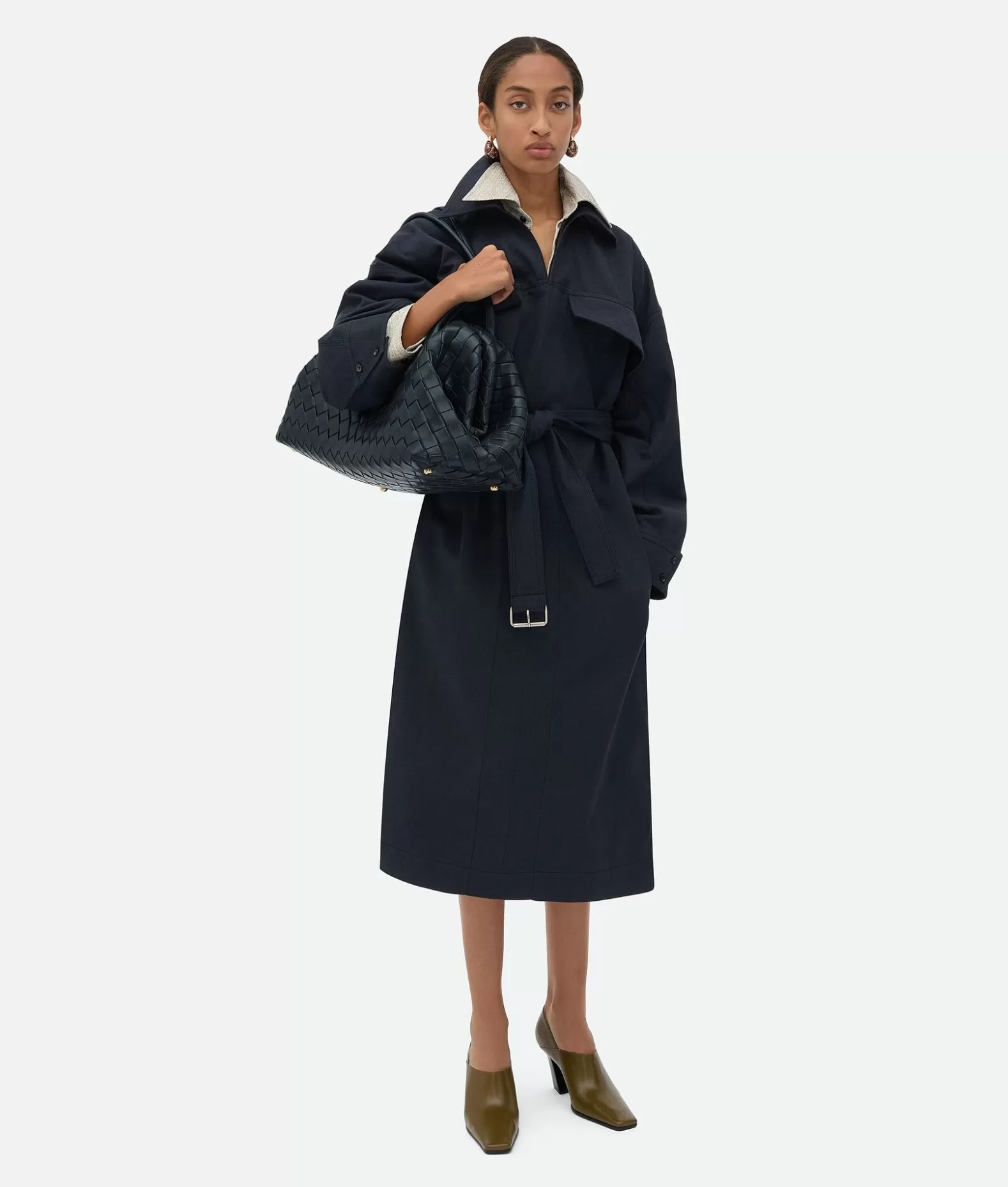 Abiti^Bottega Veneta Abito In Frisé Di Cotone Leggero Navy/black