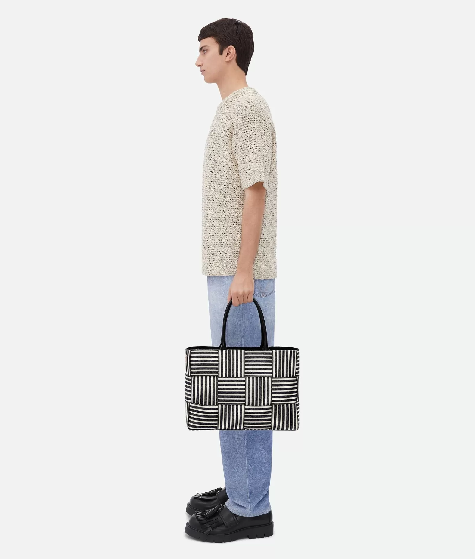 Shopper^Bottega Veneta Borsa Arco Tote Media Navy/white/black