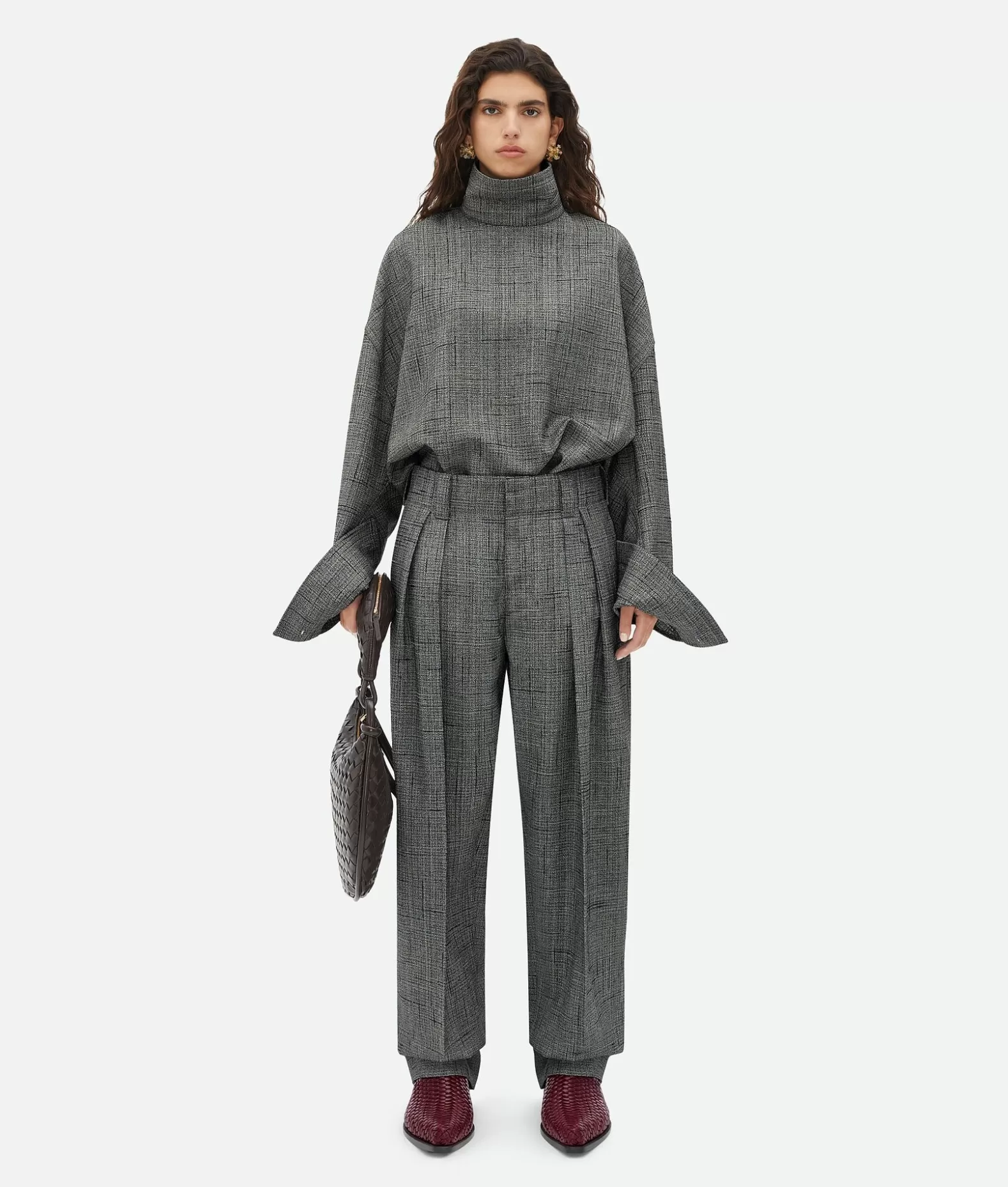 Camicie^Bottega Veneta Camicia A Collo Alto In Viscosa E Seta Con Motivo Criss-Cross Camping/grey melange