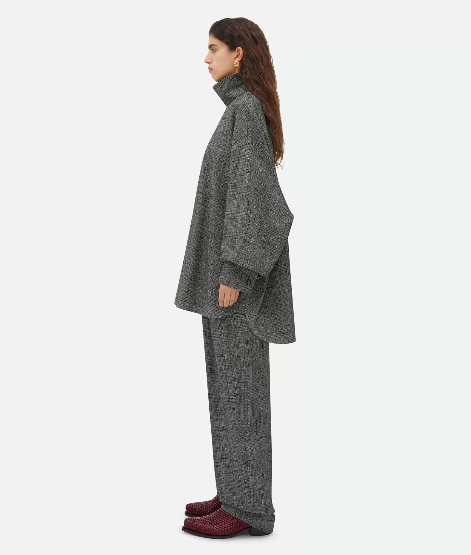 Camicie^Bottega Veneta Camicia A Collo Alto In Viscosa E Seta Con Motivo Criss-Cross Camping/grey melange