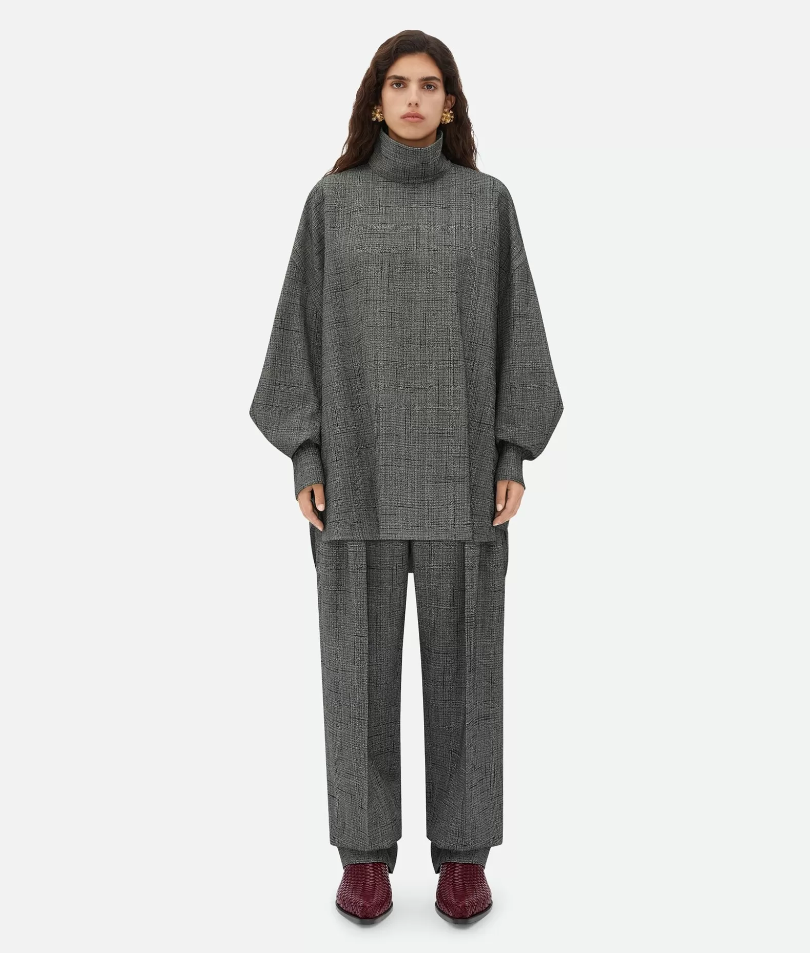 Camicie^Bottega Veneta Camicia A Collo Alto In Viscosa E Seta Con Motivo Criss-Cross Camping/grey melange