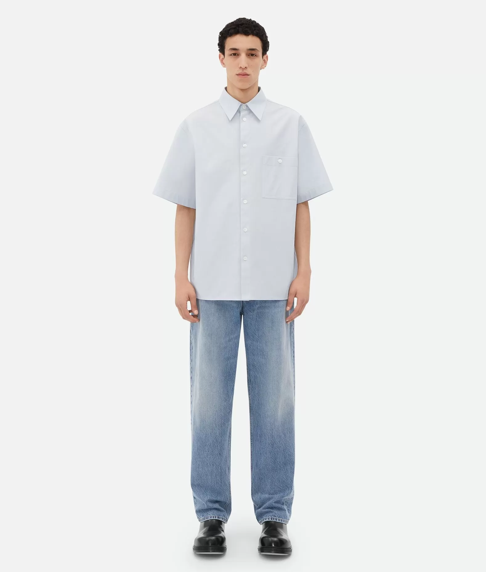Camicie^Bottega Veneta Camicia A Maniche Corte In Tela Di Cotone Morning mist