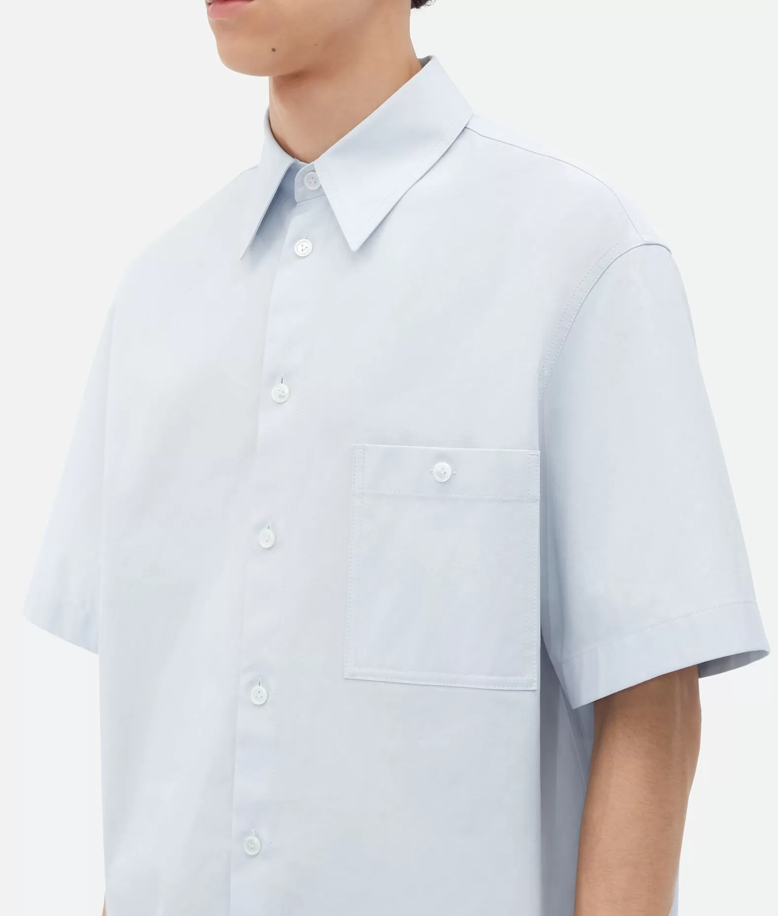 Camicie^Bottega Veneta Camicia A Maniche Corte In Tela Di Cotone Morning mist