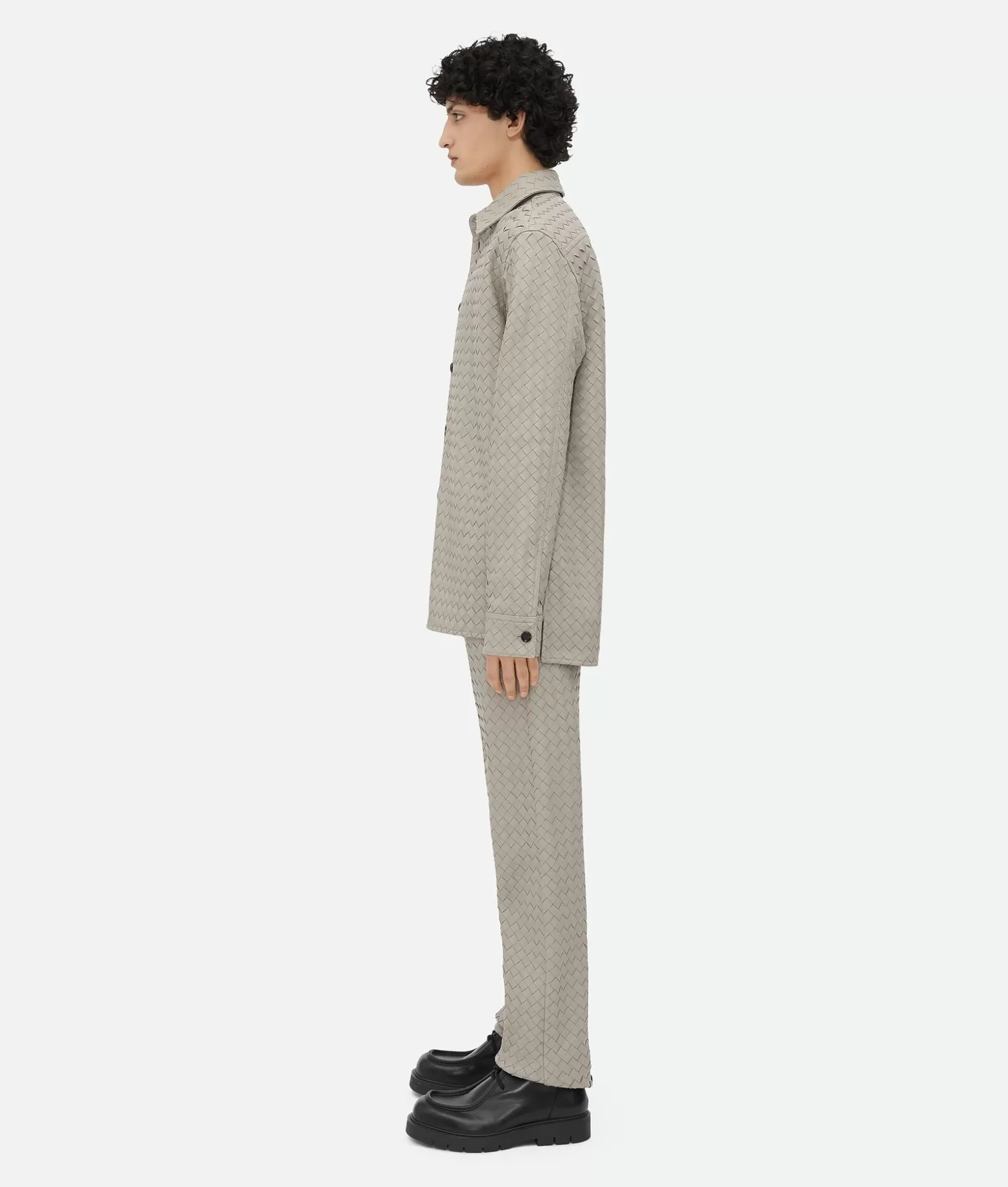 Camicie | Pelle^Bottega Veneta Camicia Dal Taglio Morbido In Pelle Con Motivo Intrecciato Metallic mist