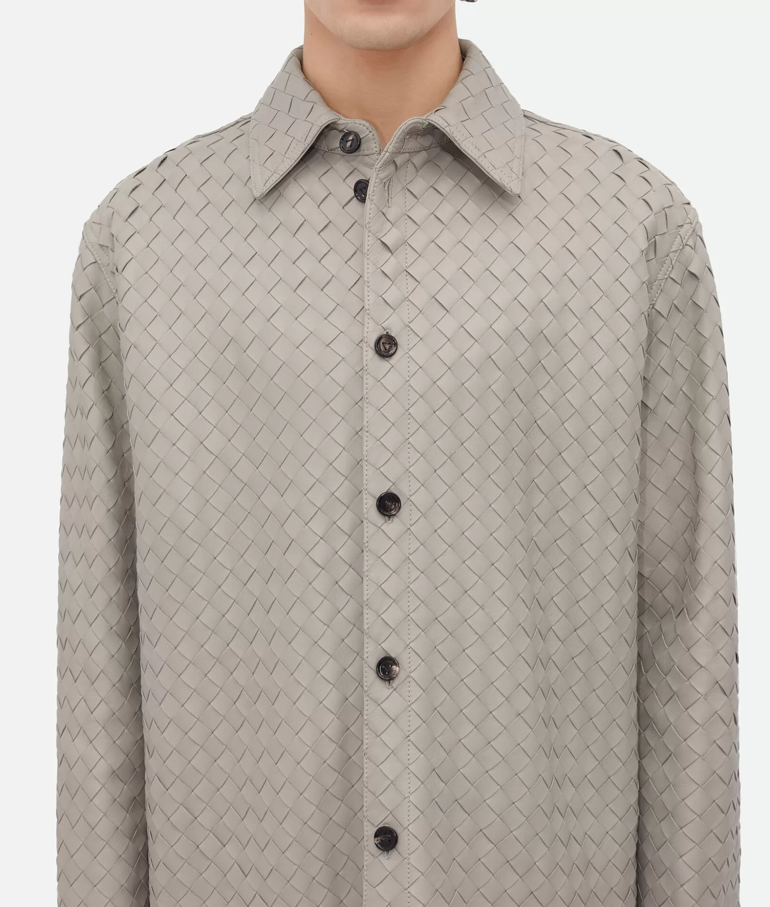 Camicie | Pelle^Bottega Veneta Camicia Dal Taglio Morbido In Pelle Con Motivo Intrecciato Metallic mist