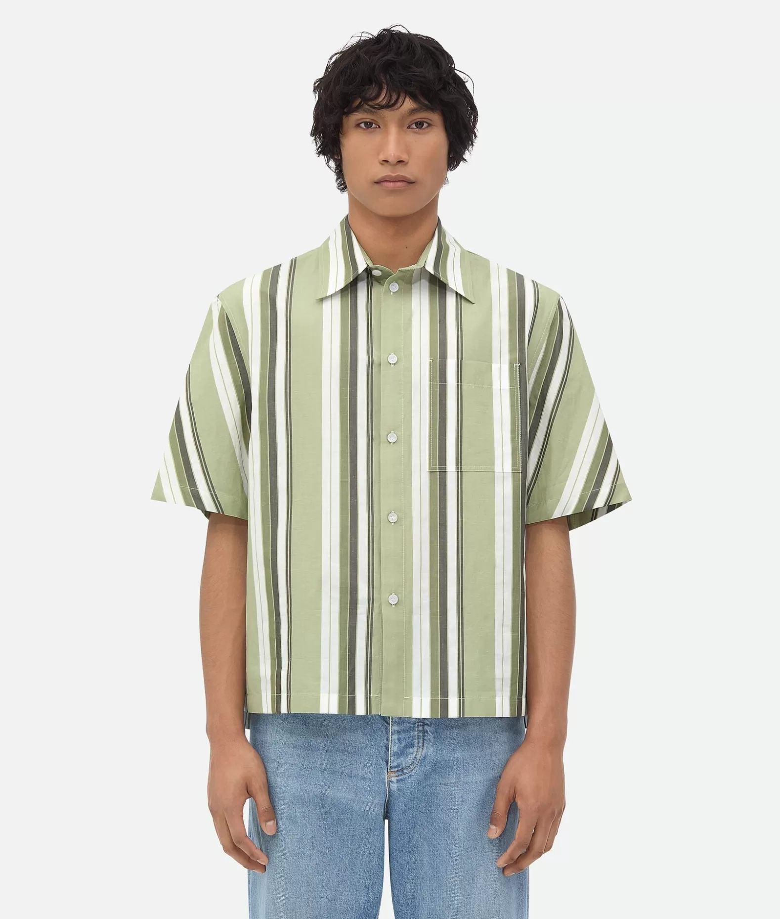 Camicie^Bottega Veneta Camicia In Cotone A Righe Pale green/white