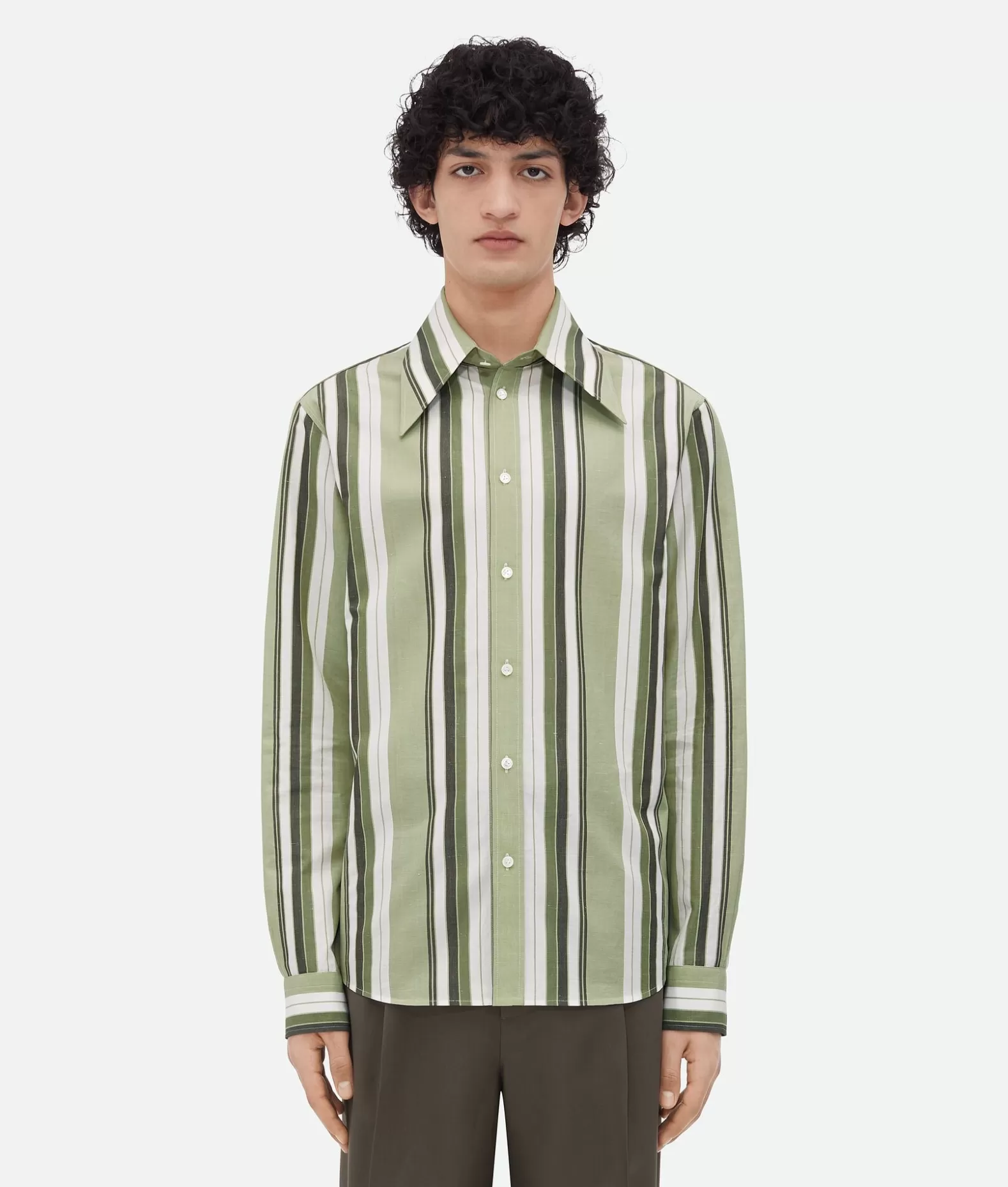 Camicie^Bottega Veneta Camicia In Cotone A Righe Pale green/white