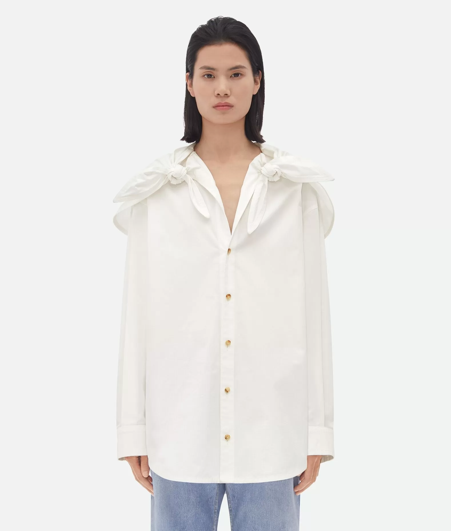 Camicie^Bottega Veneta Camicia In Cotone Compatto Con Dettagli Annodati White