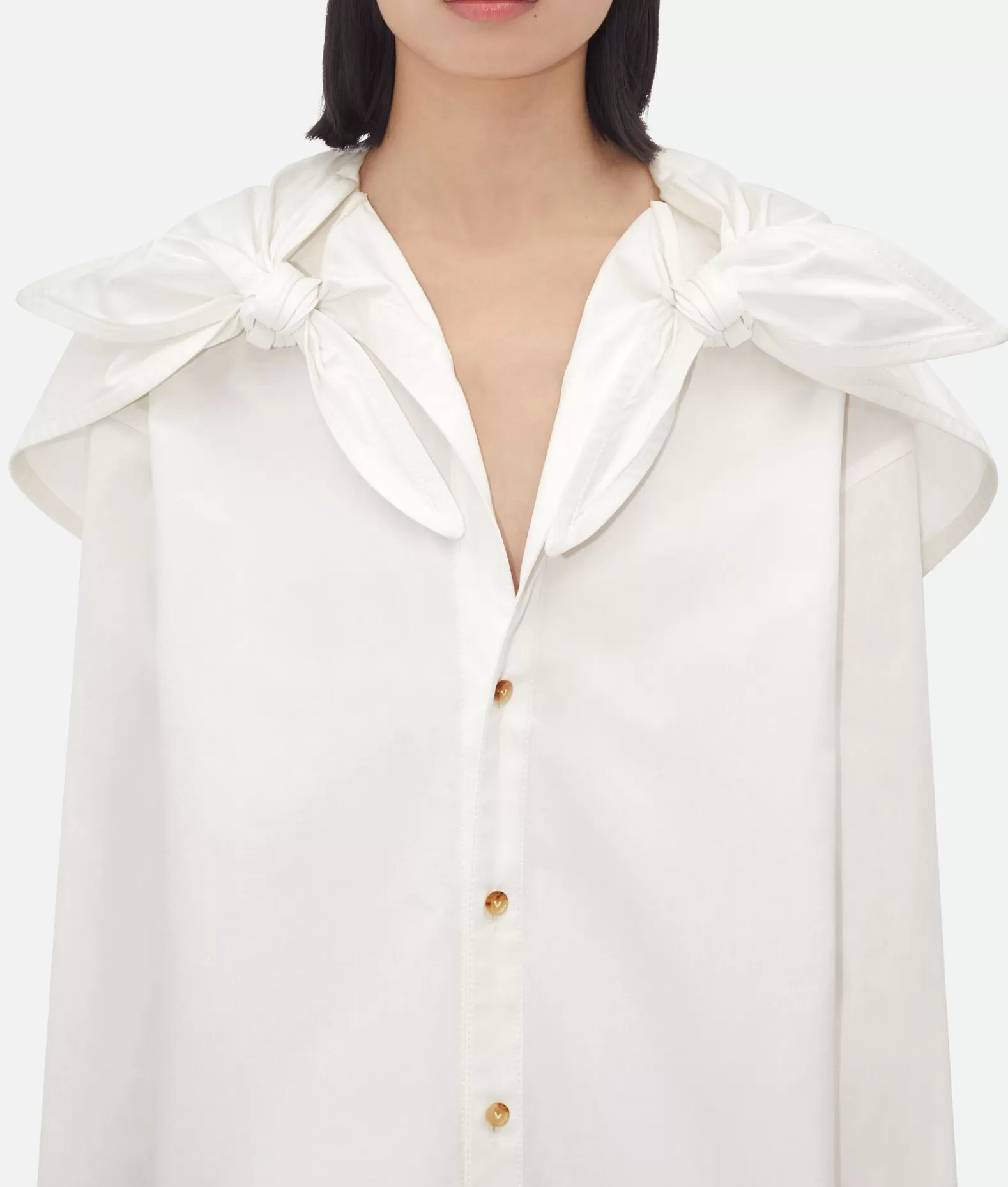 Camicie^Bottega Veneta Camicia In Cotone Compatto Con Dettagli Annodati White
