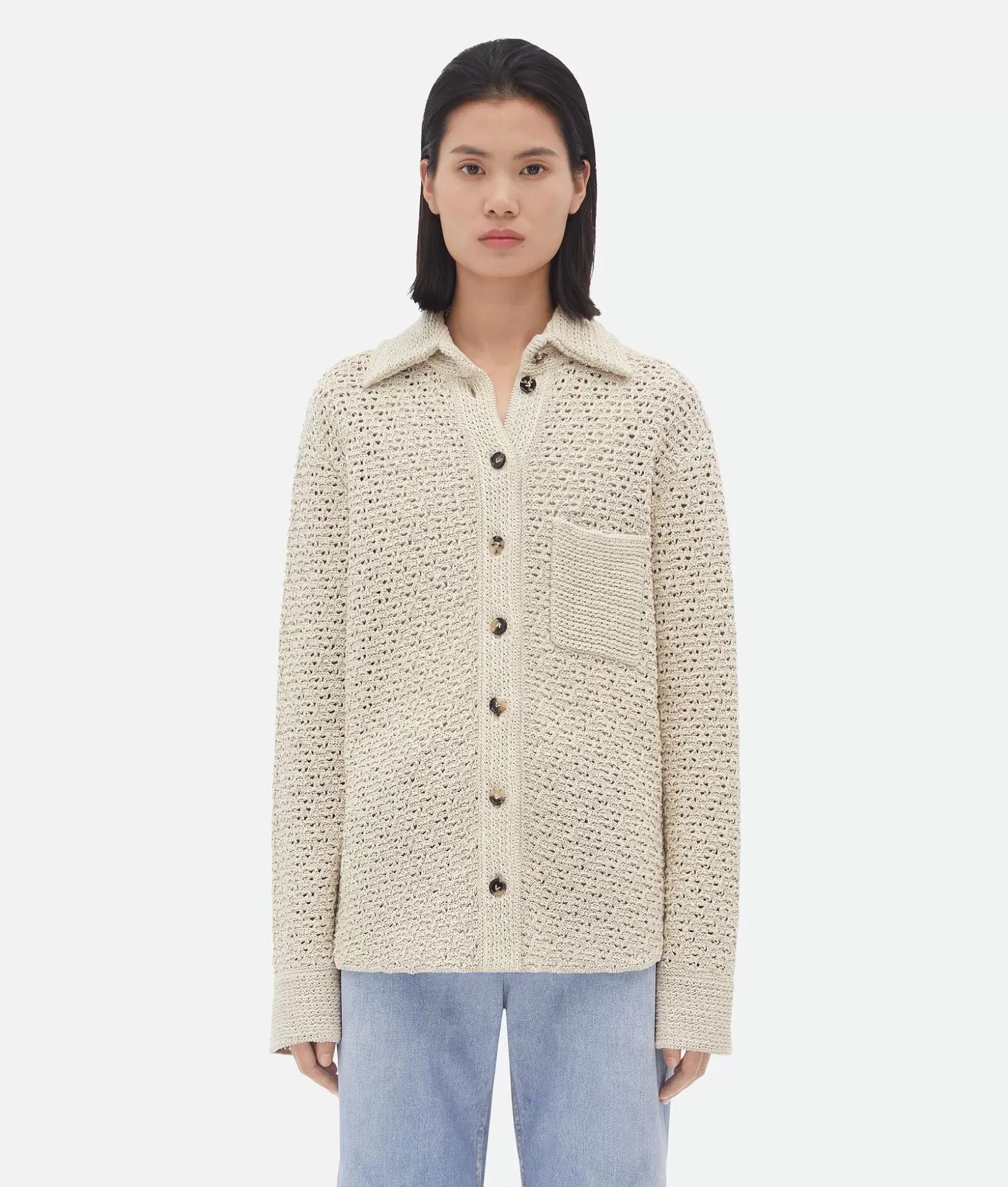 Camicie | Maglieria^Bottega Veneta Camicia In Cotone Effetto Crochet Bone/cloud