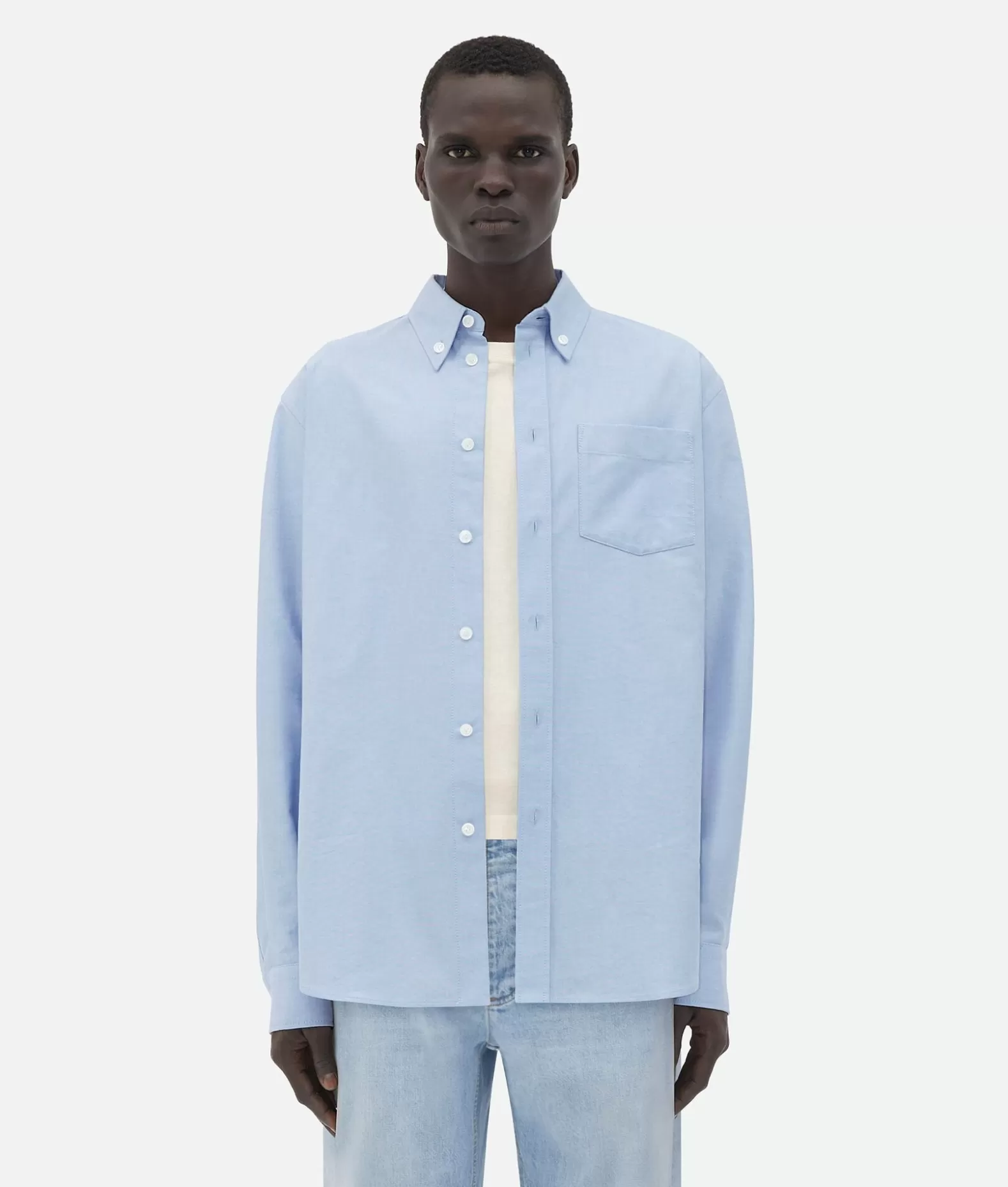 Camicie^Bottega Veneta Camicia In Cotone Oxford Dal Taglio Morbido Light blue / White