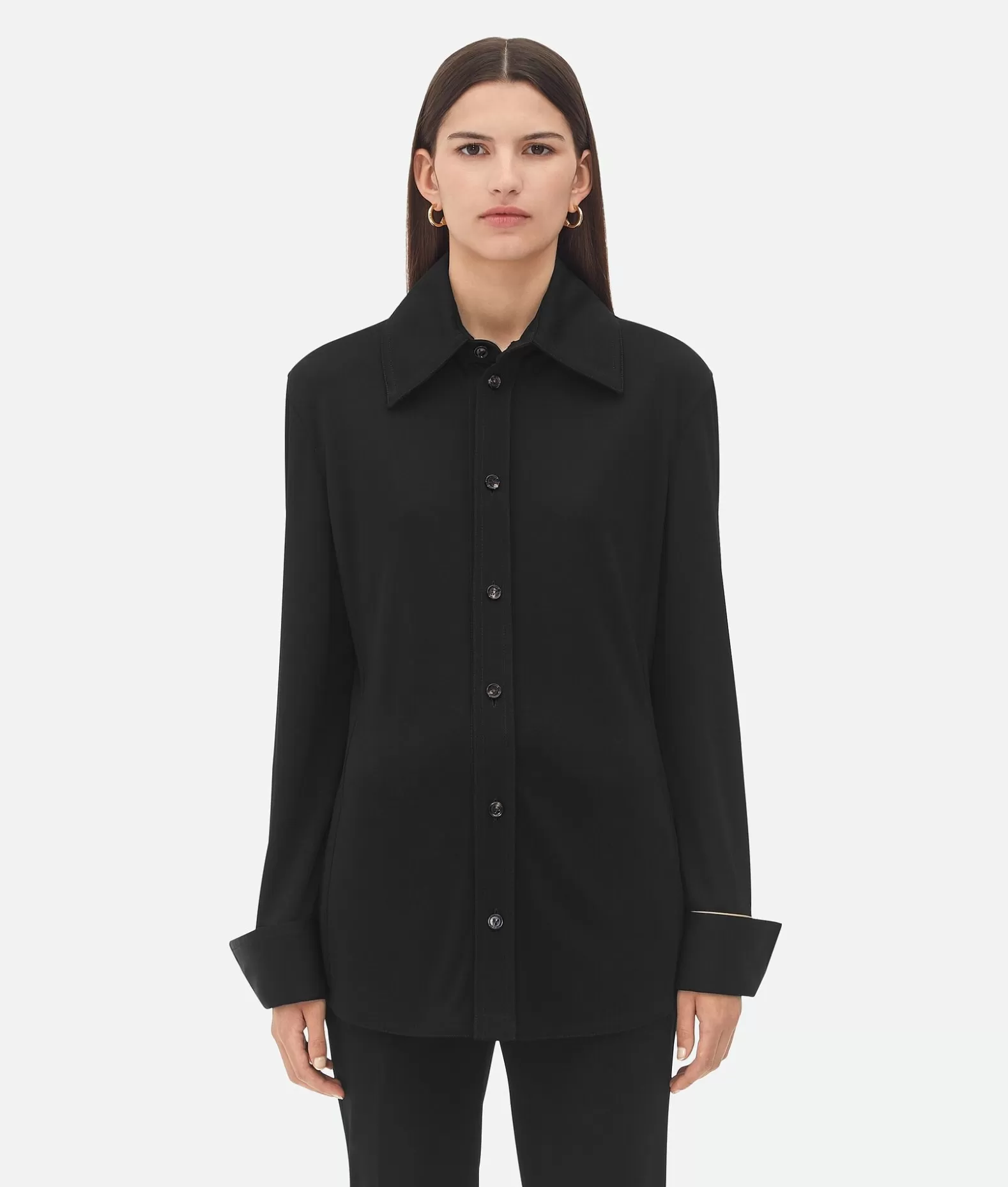 Camicie^Bottega Veneta Camicia In Jersey Di Viscosa Fluida Opaca Black