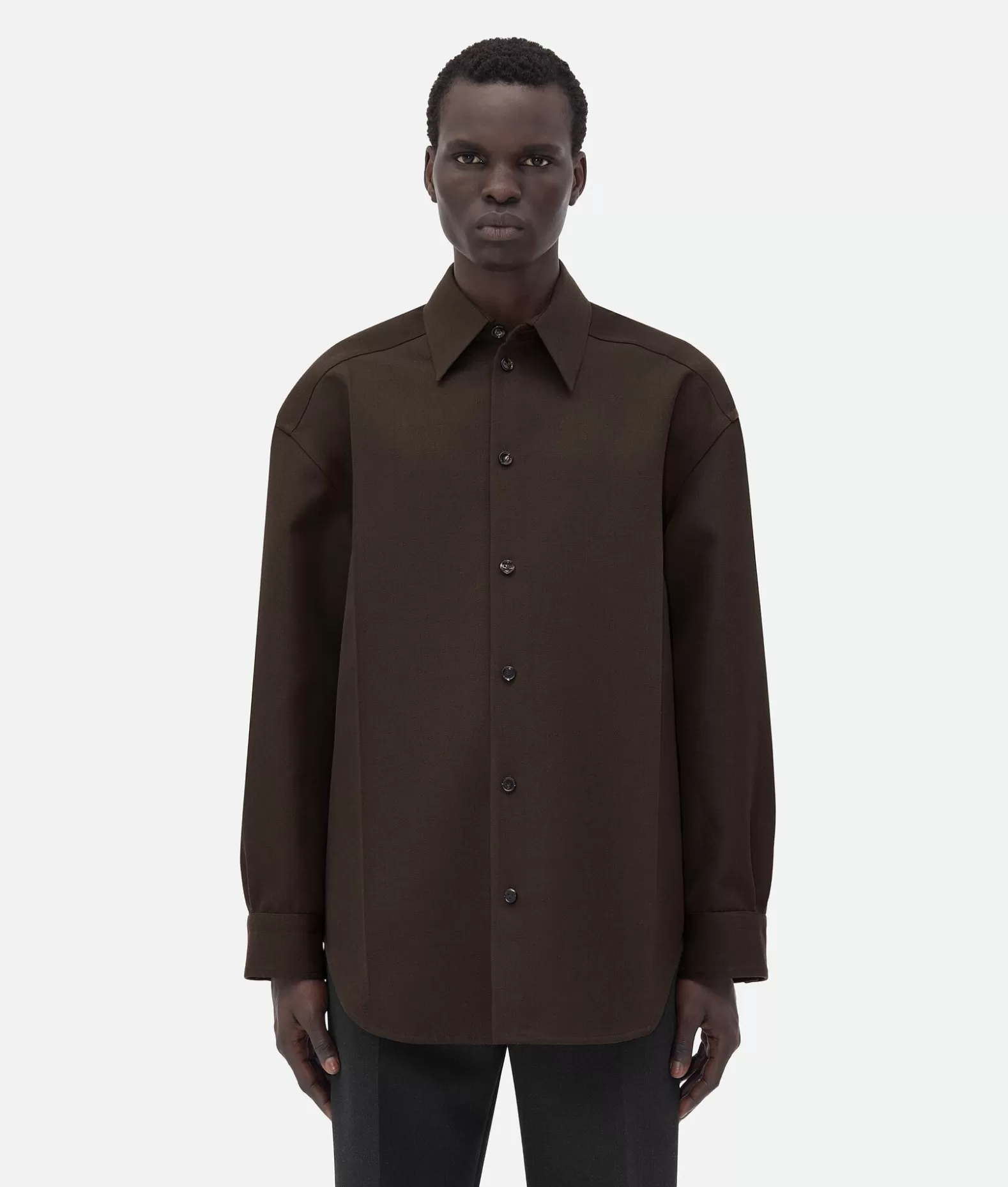 Camicie^Bottega Veneta Camicia In Morbido Twill Di Lana Brown melange