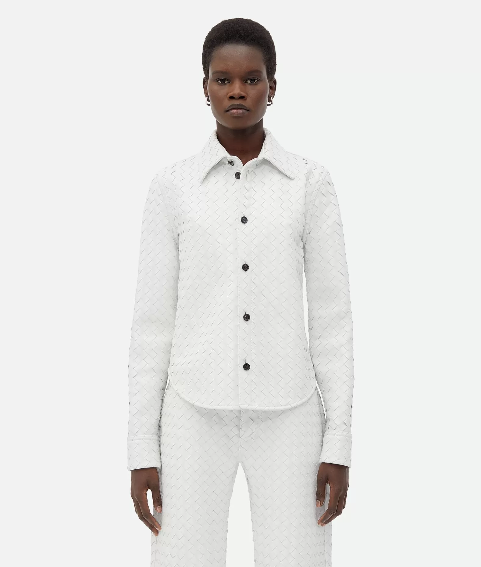 Camicie | Pelle^Bottega Veneta Camicia In Pelle Con Motivo Intrecciato Optic white