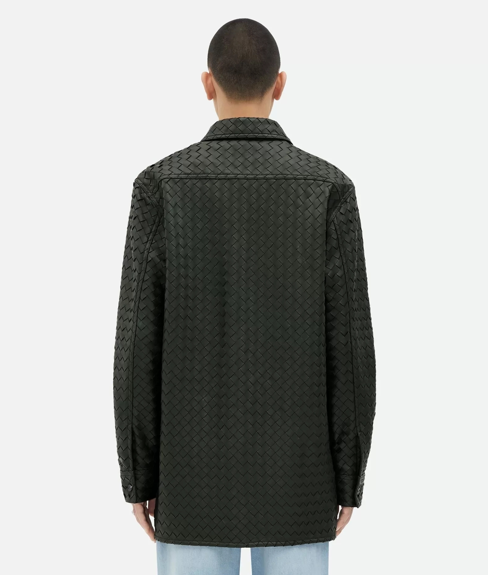 Pelle^Bottega Veneta Camicia In Pelle Con Motivo Intrecciato Dal Taglio Morbido Green