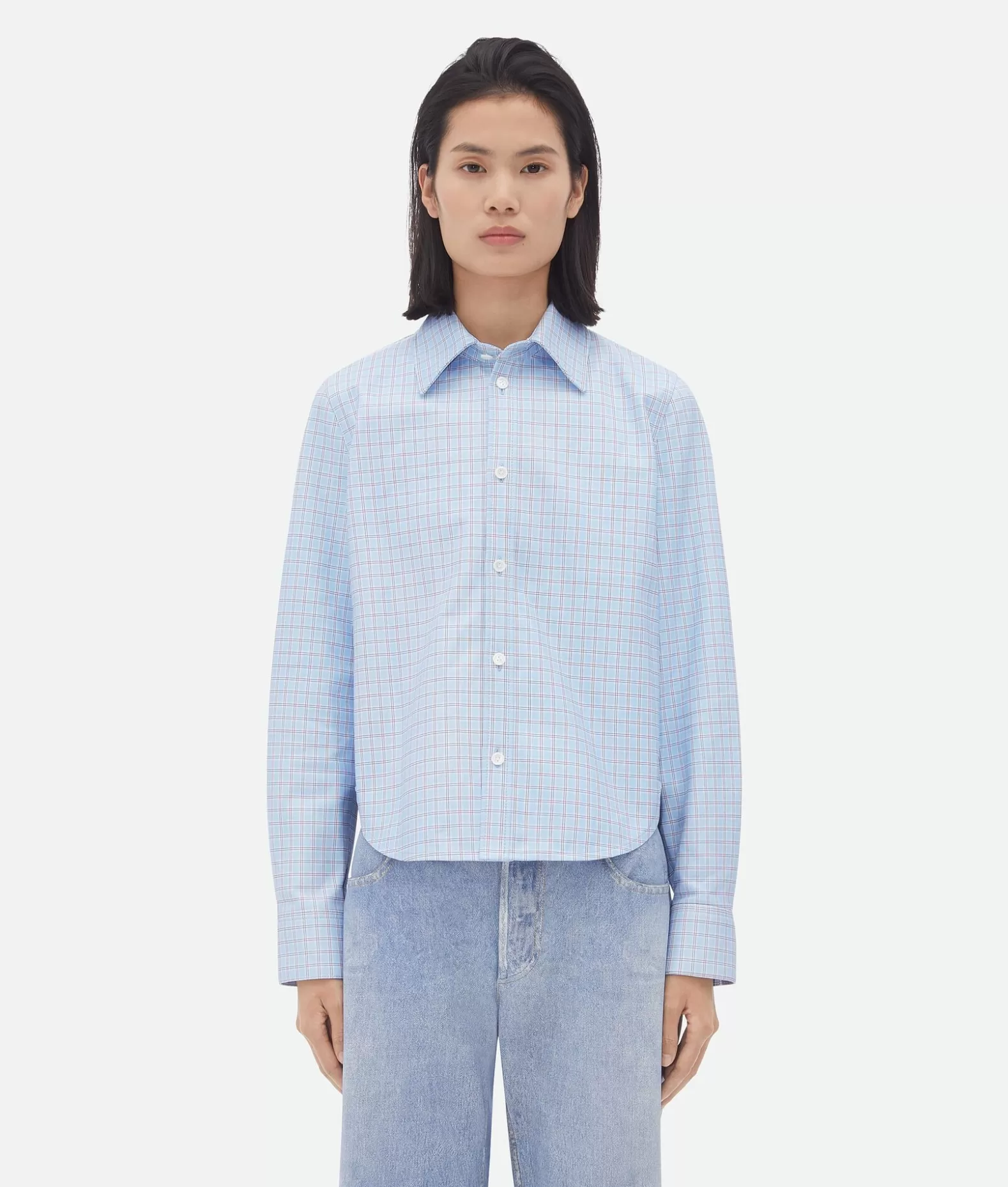 Camicie | Pelle^Bottega Veneta Camicia In Pelle Con Stampa Quadri Pale blue/burgundy