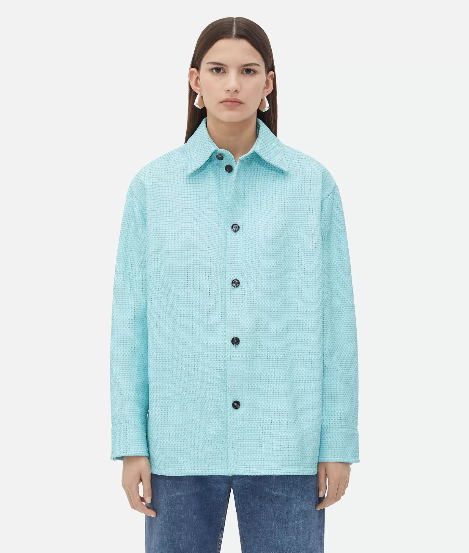 Camicie | Pelle^Bottega Veneta Camicia In Pelle Mini Intrecciato Pale blue