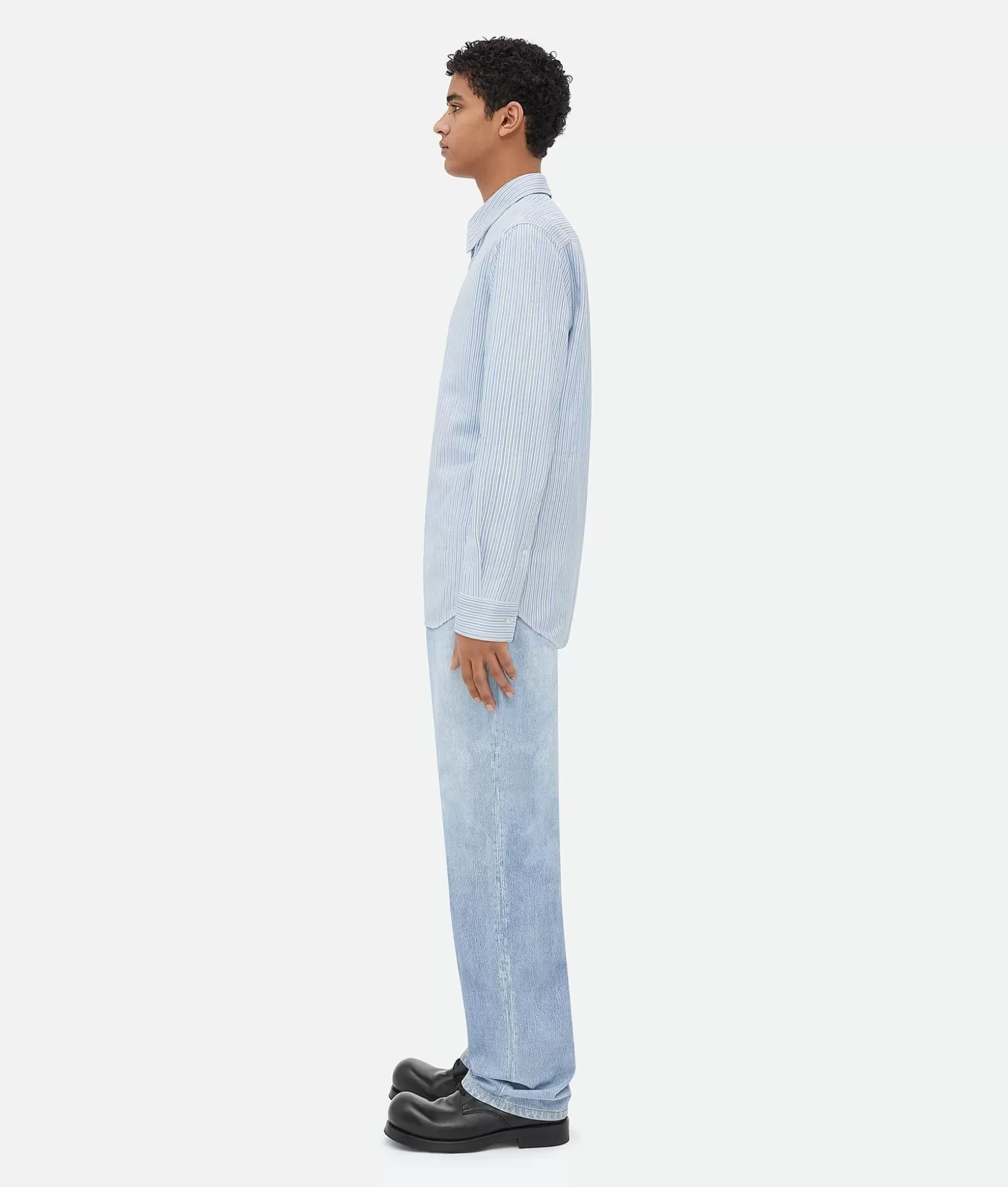 Camicie | Pelle^Bottega Veneta Camicia In Pelle Stampata Dal Taglio Morbido Light blue / White