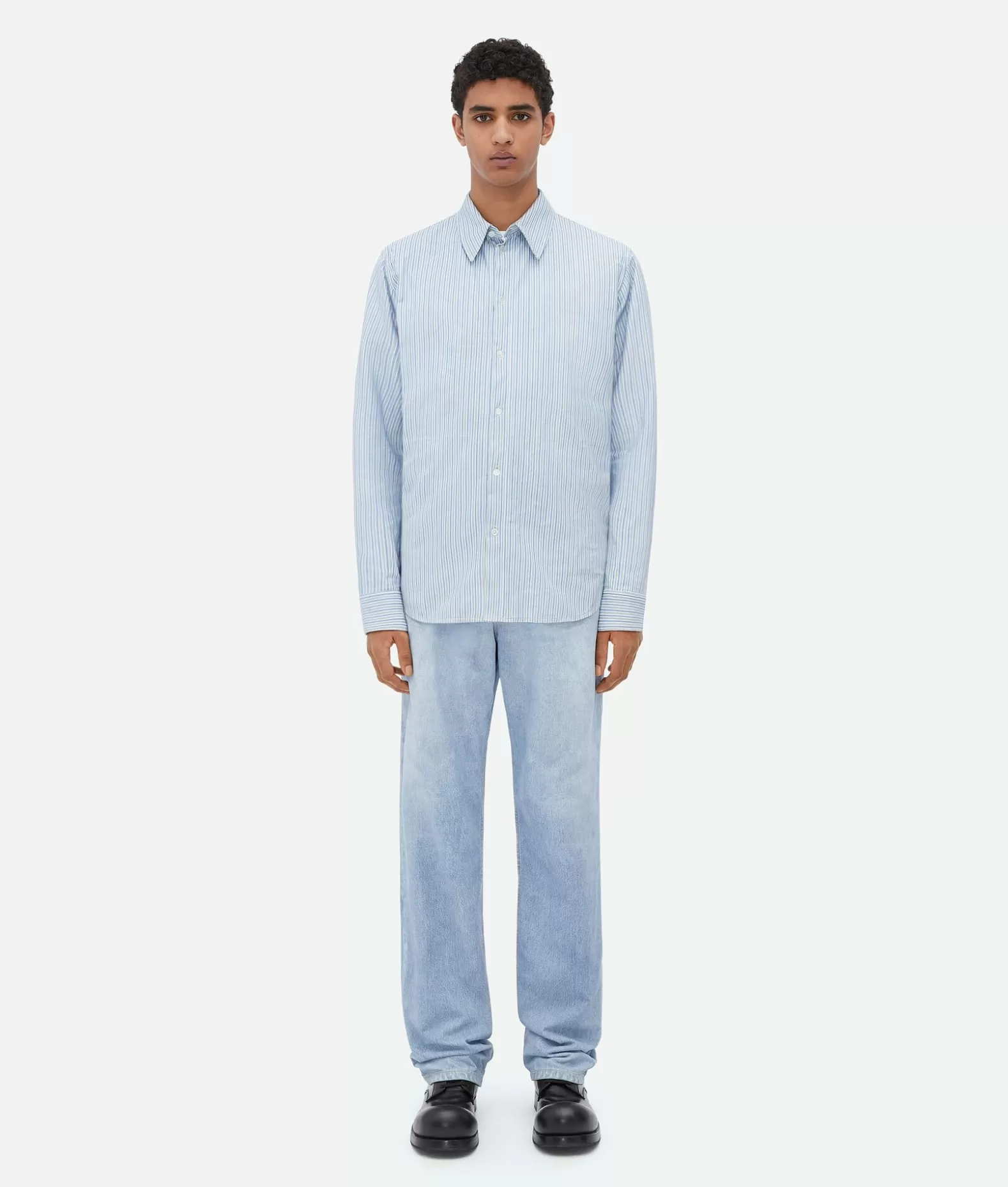 Camicie | Pelle^Bottega Veneta Camicia In Pelle Stampata Dal Taglio Morbido Light blue / White