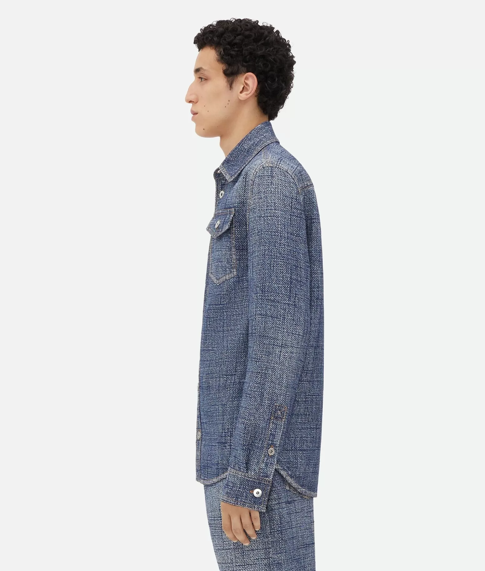 Camicie^Bottega Veneta Camicia In Viscosa Con Texture Denim Indigo/white