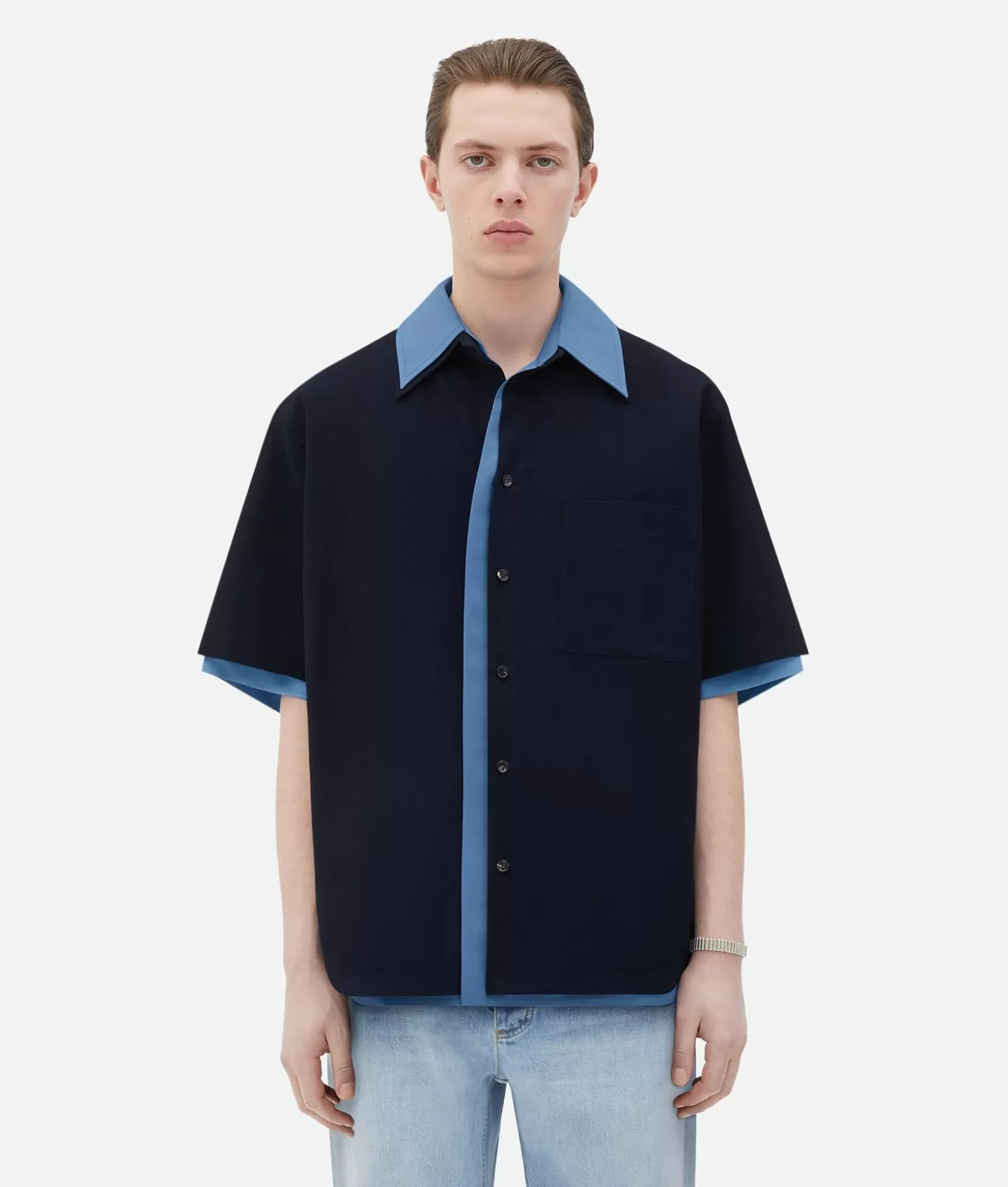 Camicie^Bottega Veneta Camicia In Viscosa E Cotone Doppio Strato Abyss / Surf