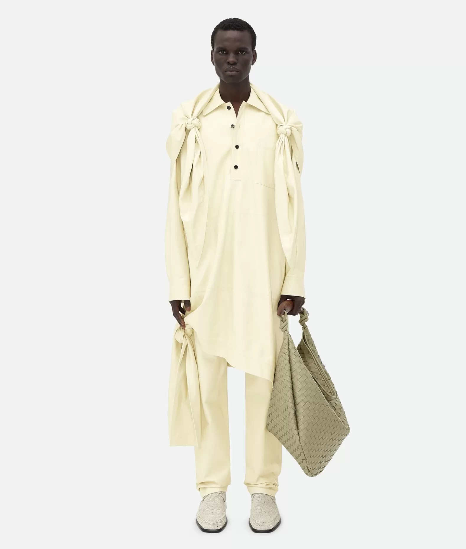 Pelle | Camicie^Bottega Veneta Camicia Lunga In Pelle Lucida Con Dettaglio Annodato Pastry