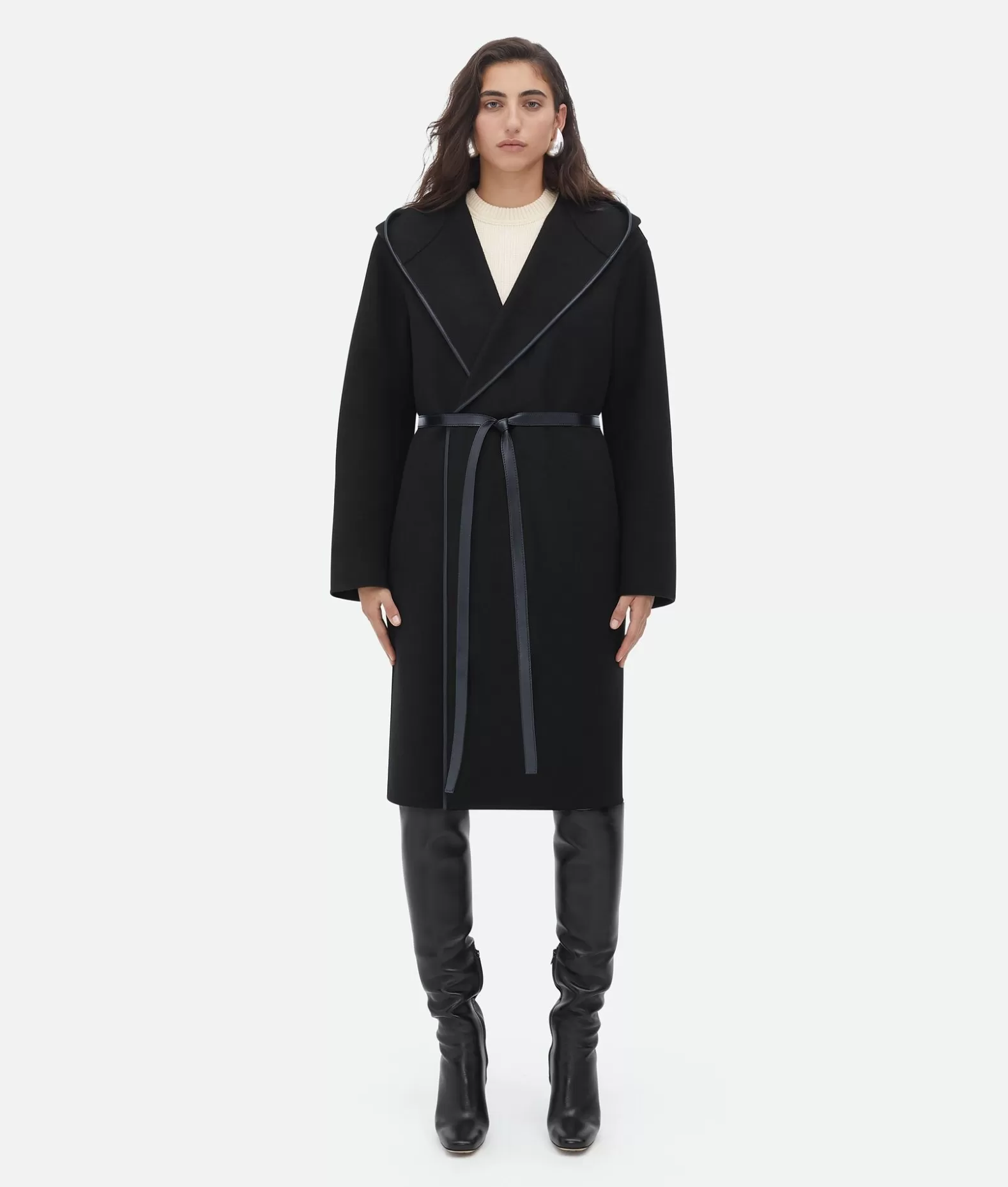 Cappotti^Bottega Veneta Cappotto In Lana E Cashmere Con Cappuccio Black