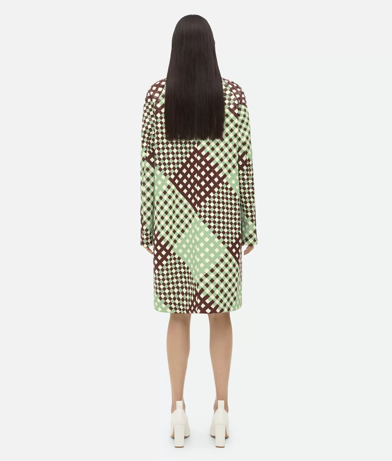 Pelle^Bottega Veneta Cappotto In Pelle Tricolore Intrecciato Bayberry/sweet mint/white