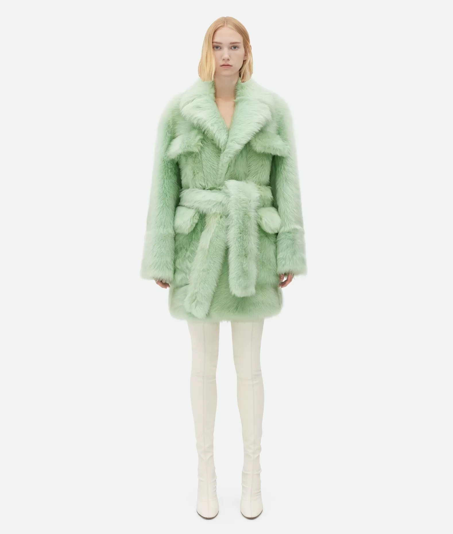 Cappotti^Bottega Veneta Cappotto In Shearling Con Cintura Sweet mint