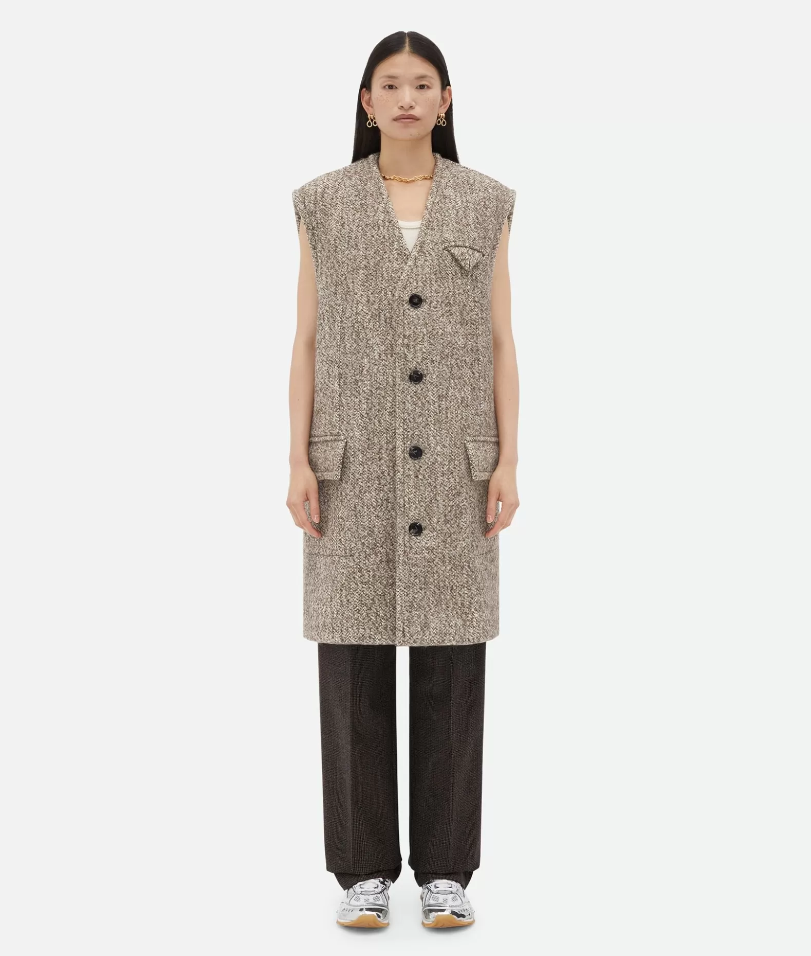Cappotti^Bottega Veneta Cappotto Smanicato In Feltro Di Lana Multicolore Light brown/grey