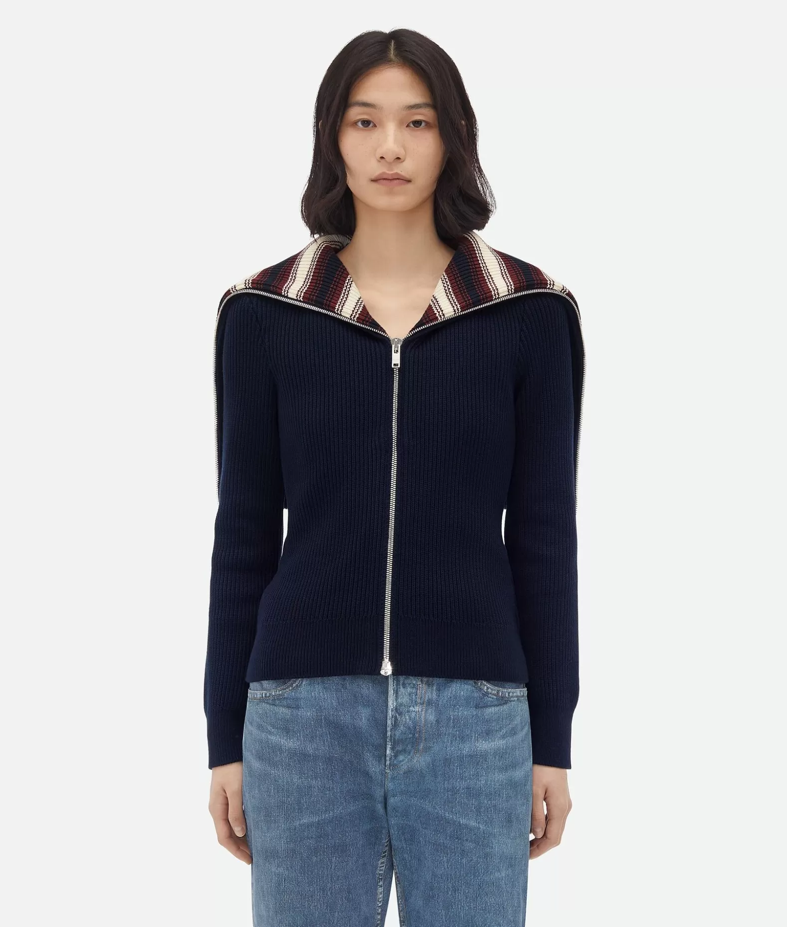 Maglieria^Bottega Veneta Cardigan A Righe In Cotone Navy/rust/chalk