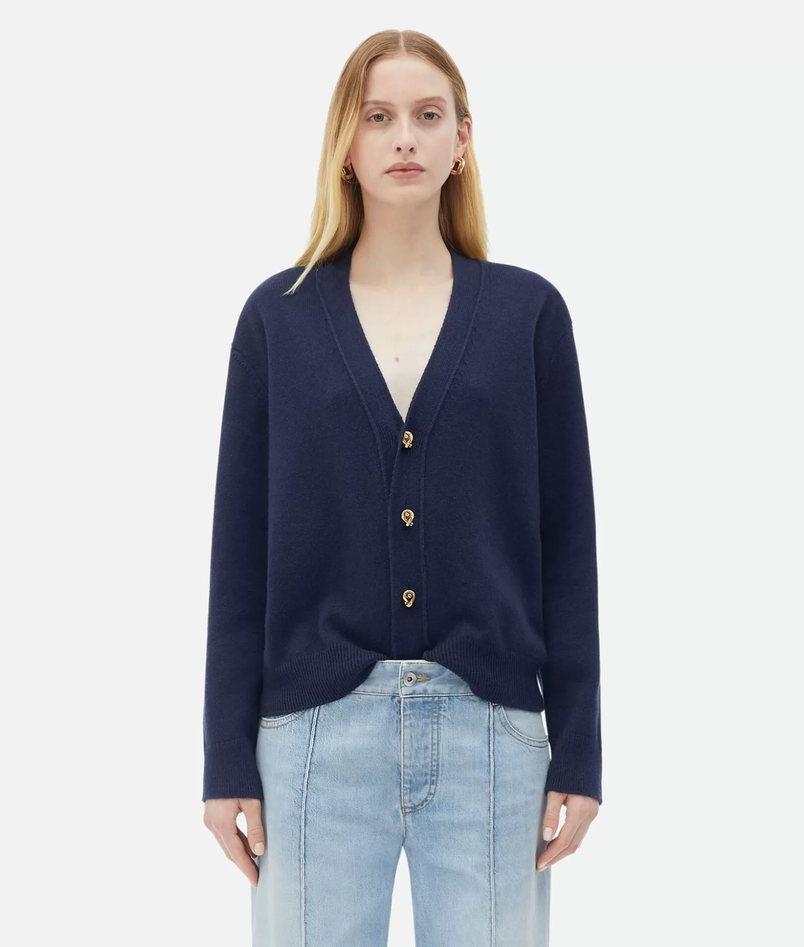 Maglieria^Bottega Veneta Cardigan In Cashmere Con Bottoni Knot Navy