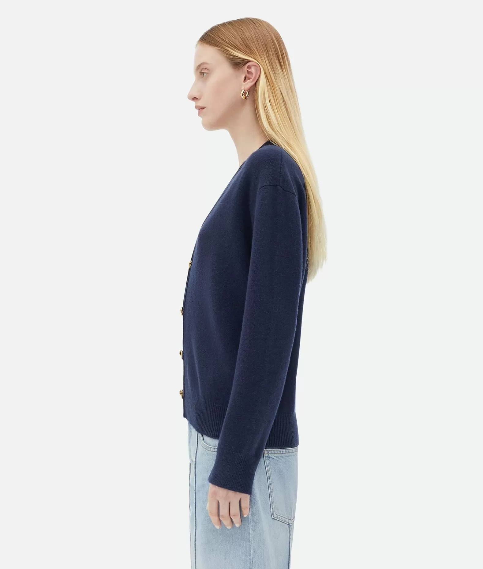 Maglieria^Bottega Veneta Cardigan In Cashmere Con Bottoni Knot Navy