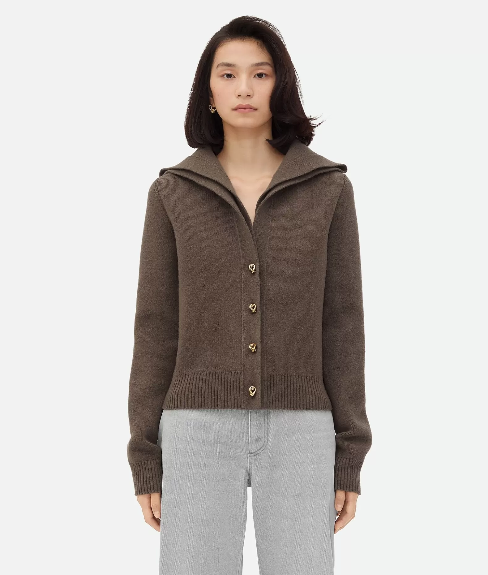 Maglieria^Bottega Veneta Cardigan In Lana Compatta Chestnut melange