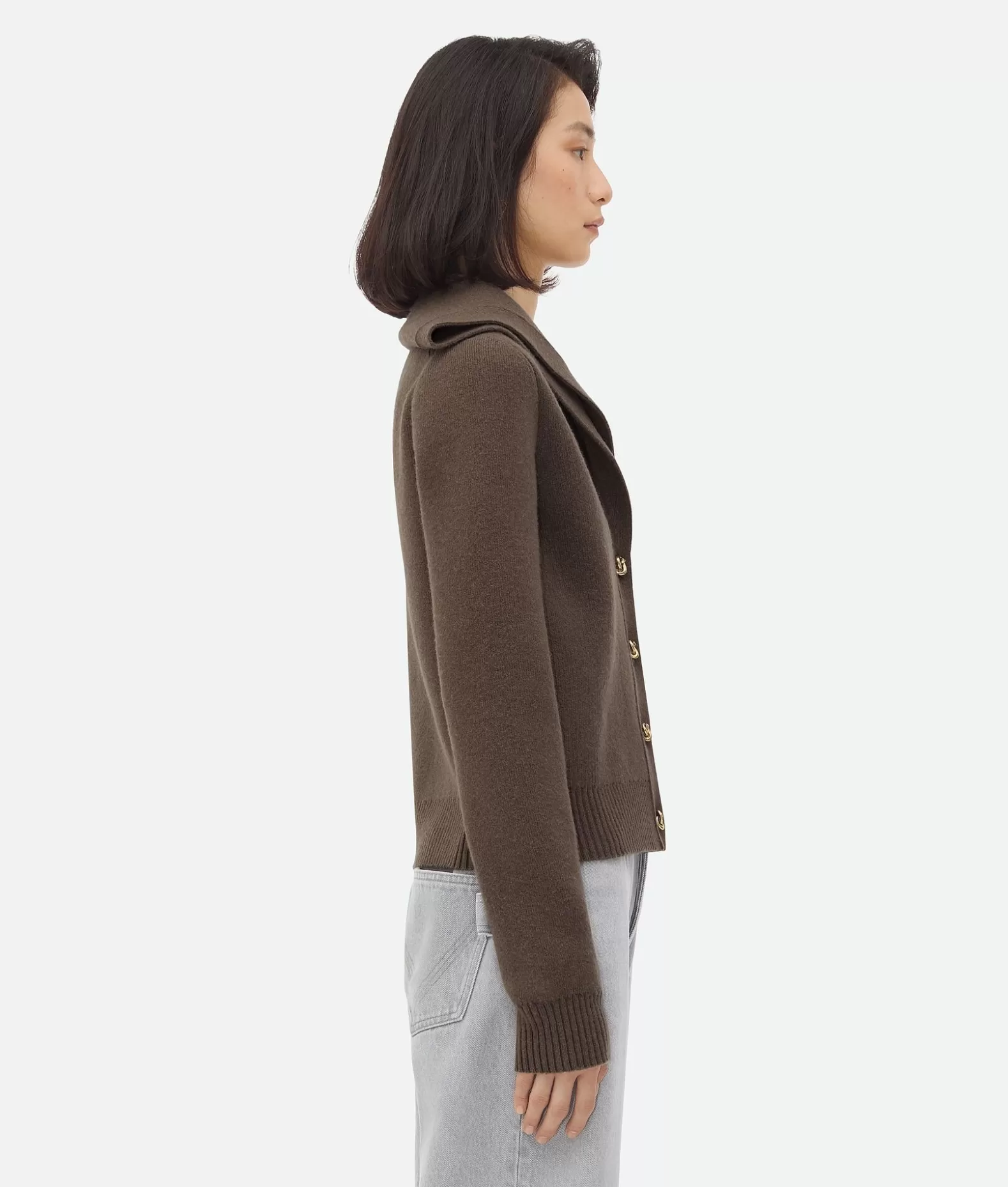 Maglieria^Bottega Veneta Cardigan In Lana Compatta Chestnut melange