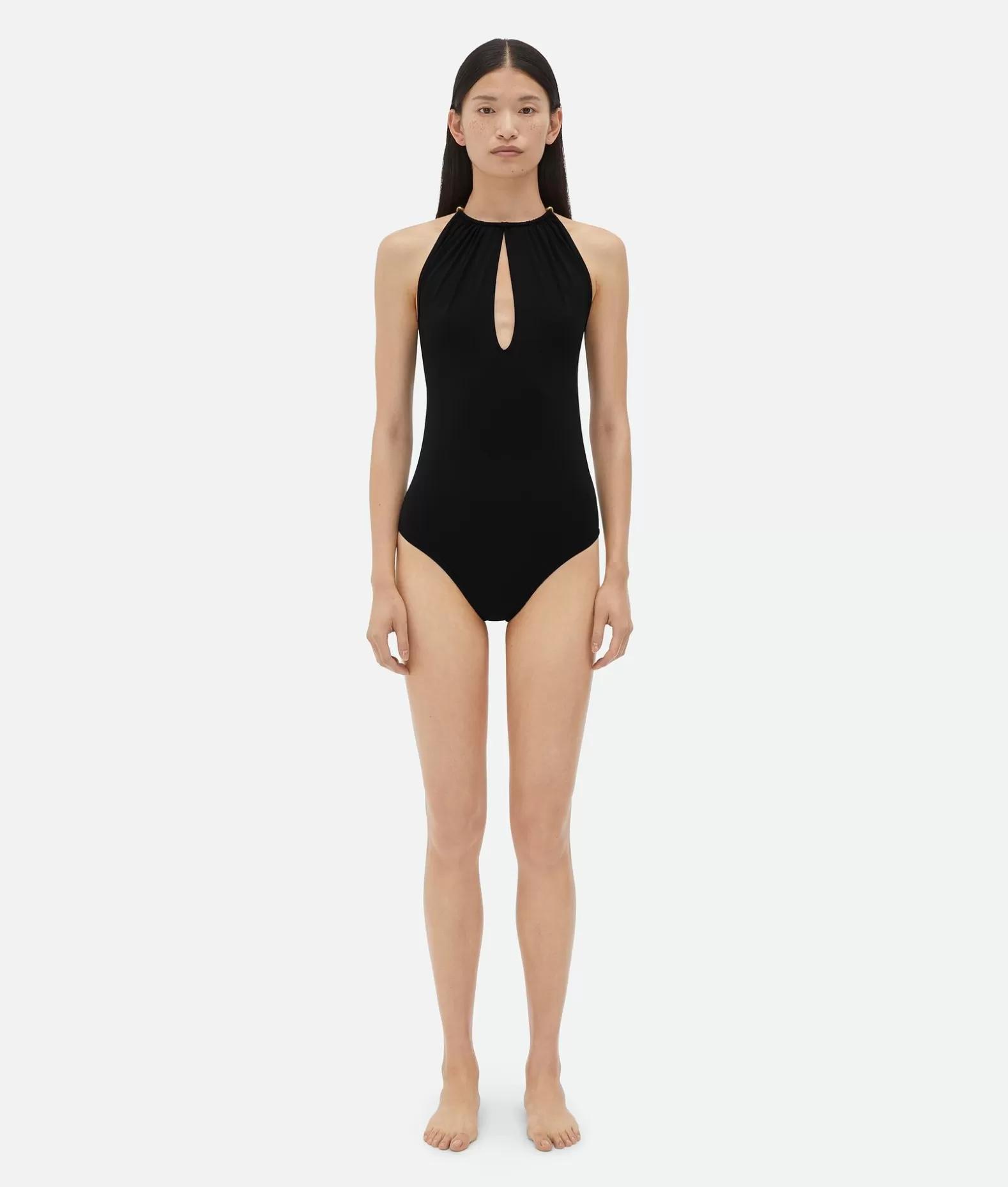 Costumi^Bottega Veneta Costume In Nylon Stretch Con Dettaglio Annodato Sul Collo Black