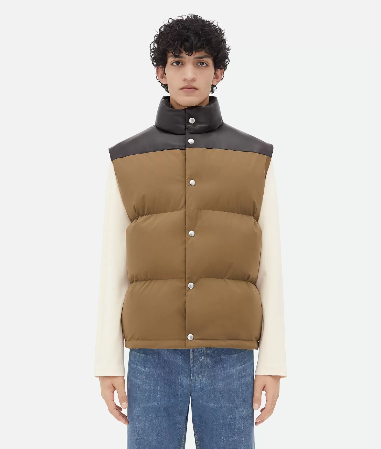 Giacche^Bottega Veneta Gilet In Popeline Satinato E Pelle Liana