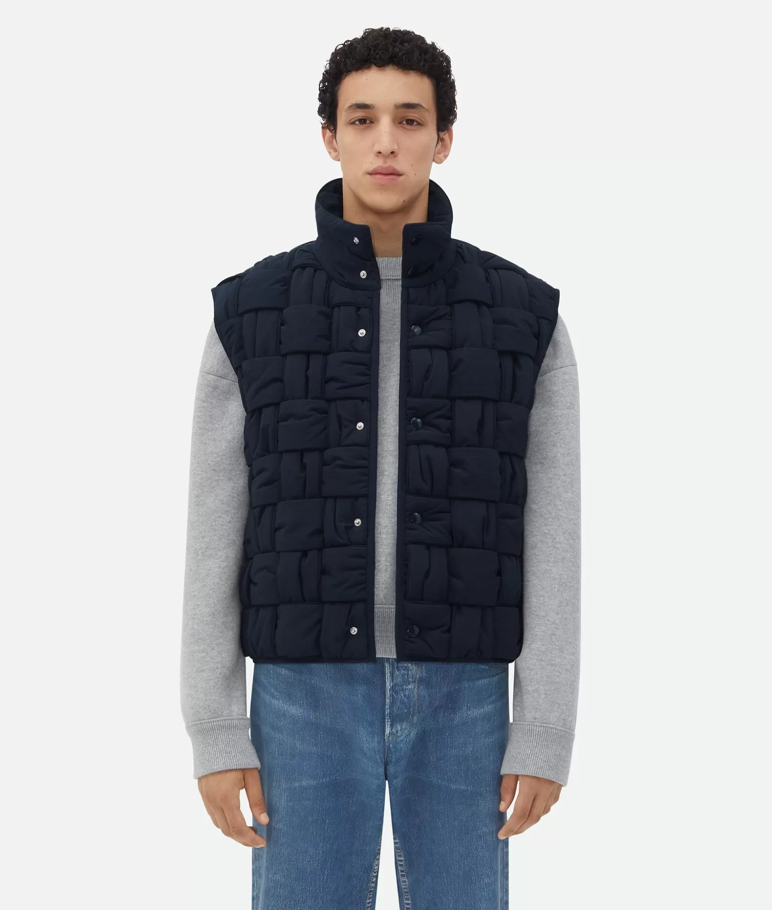 Giacche^Bottega Veneta Gilet Tech Nylon Intrecciato Navy