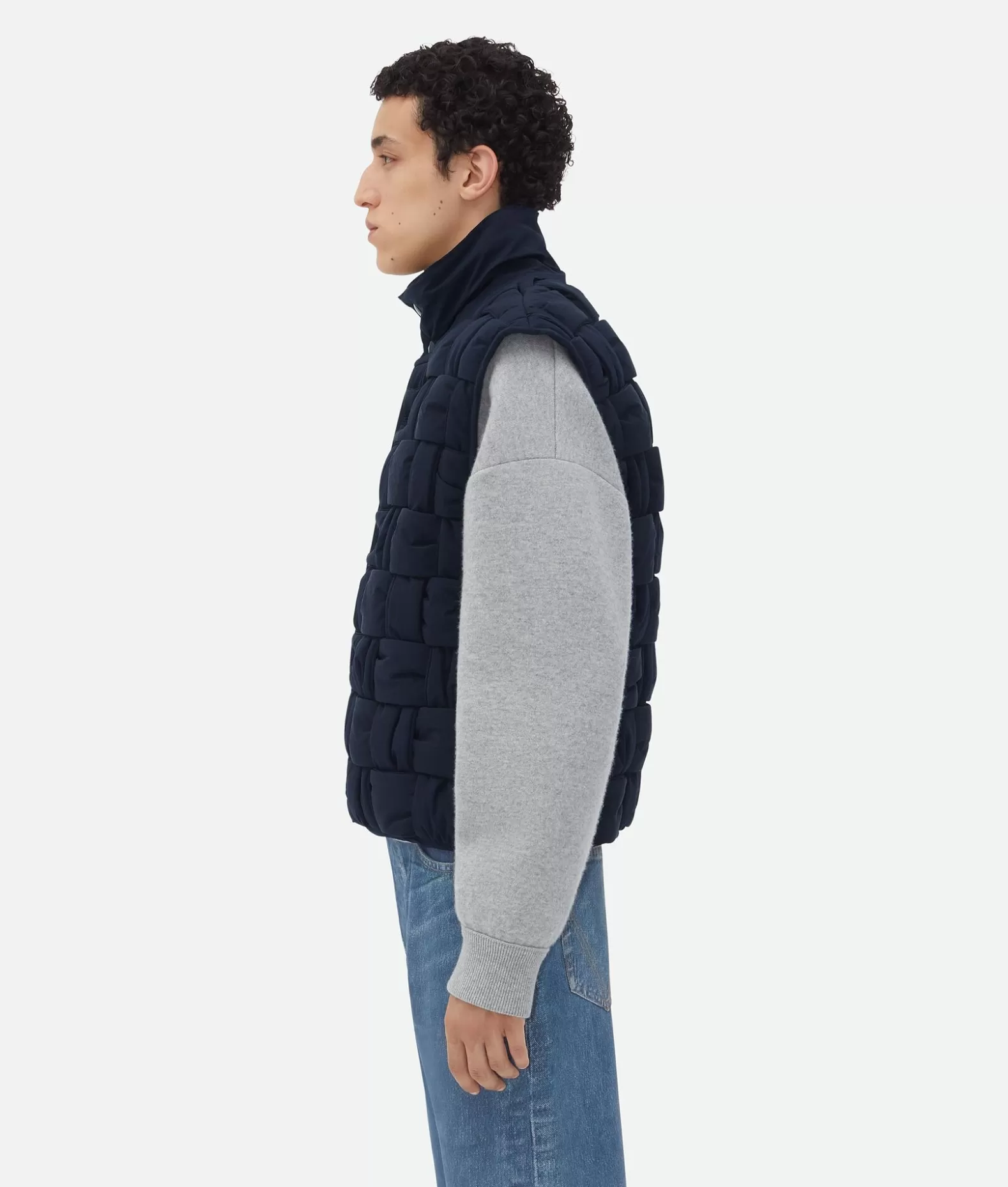 Giacche^Bottega Veneta Gilet Tech Nylon Intrecciato Navy