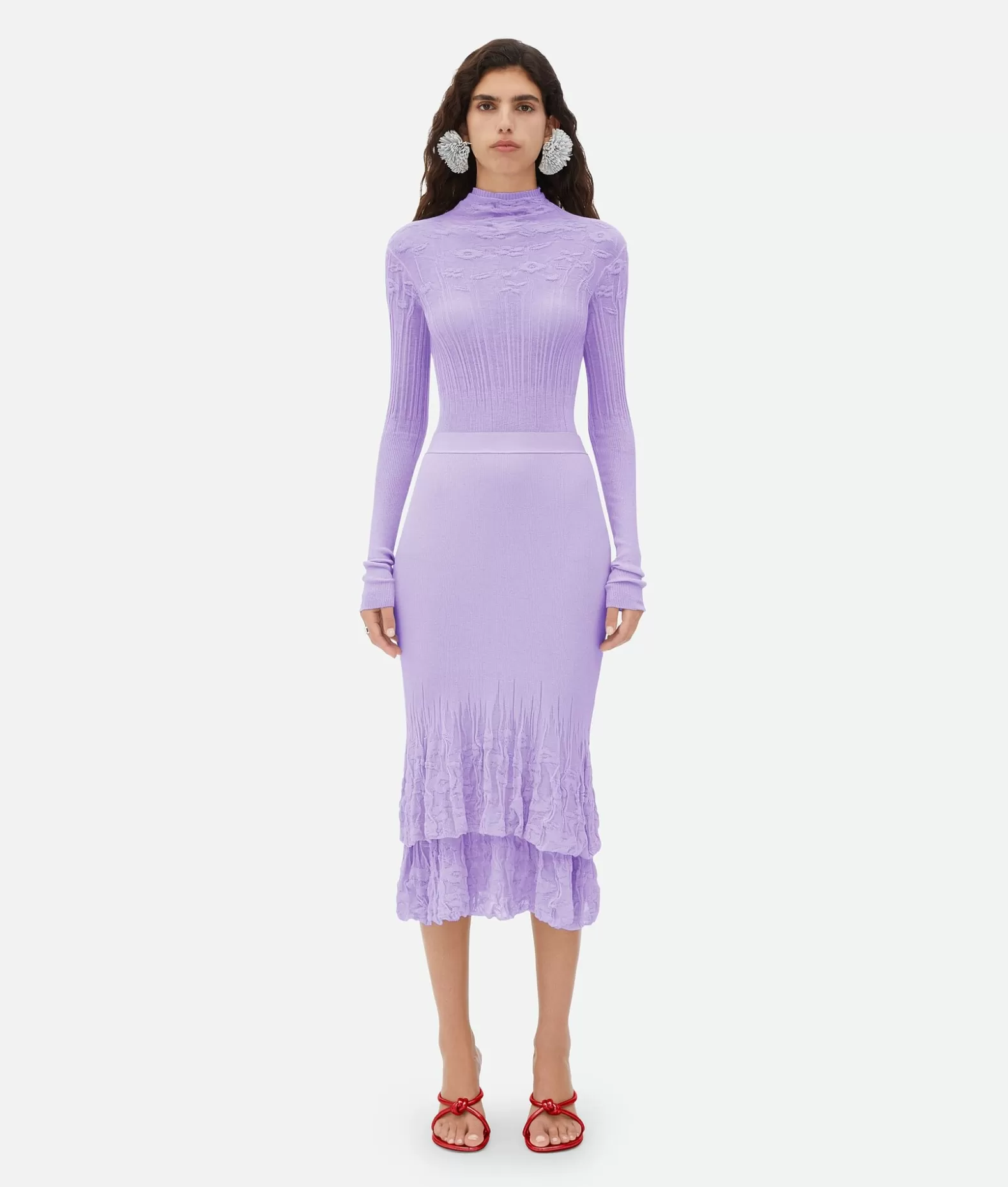 Gonne^Bottega Veneta Gonna Midi 2 In 1 In Cotone Con Fiori Amethyst