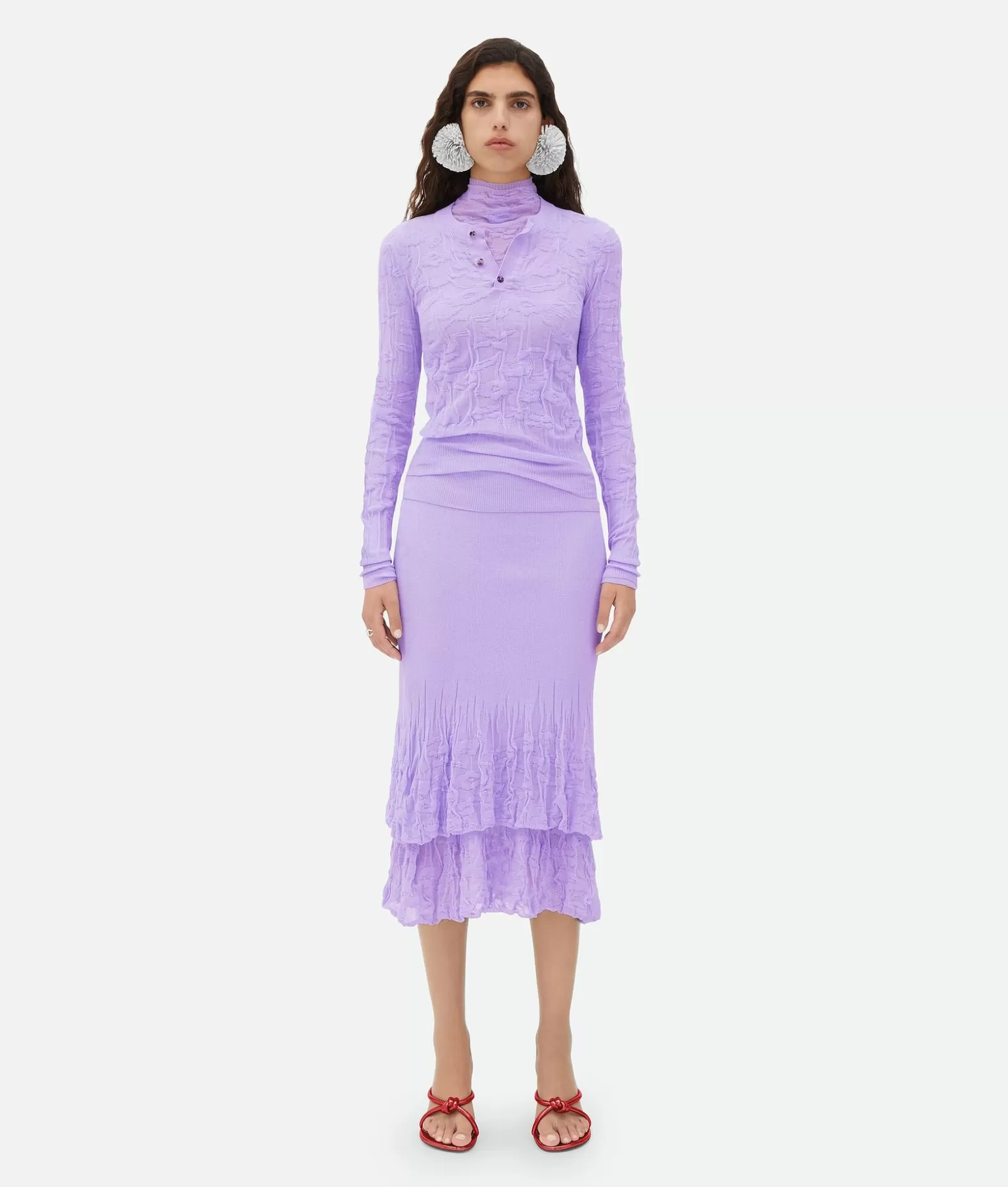 Gonne^Bottega Veneta Gonna Midi 2 In 1 In Cotone Con Fiori Amethyst