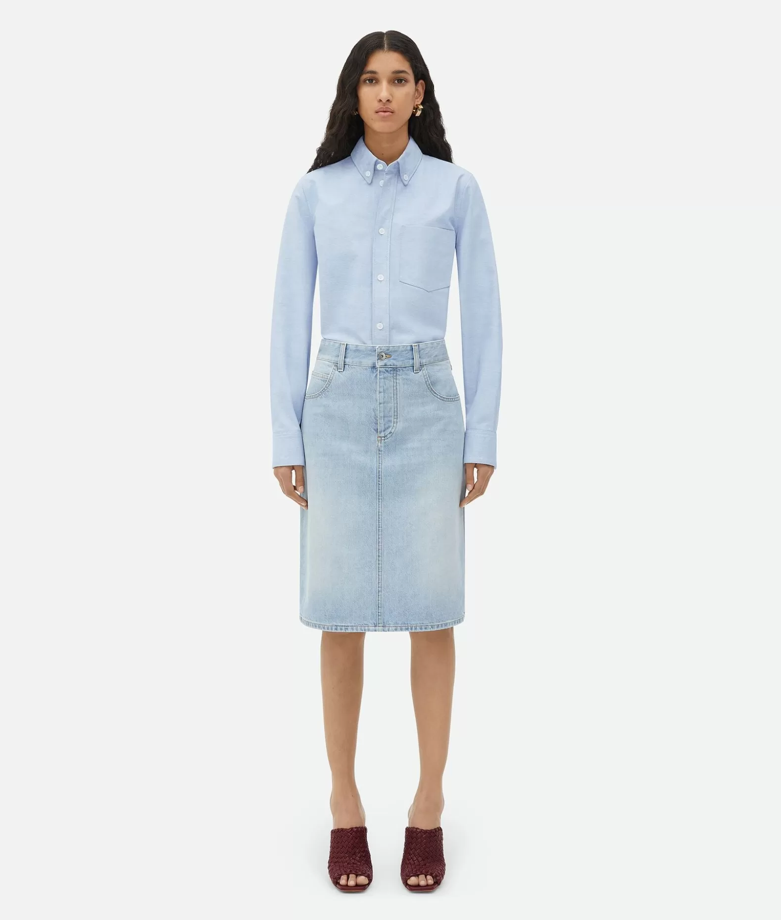 Gonne | Denim^Bottega Veneta Gonna Midi In Denim Light bleach