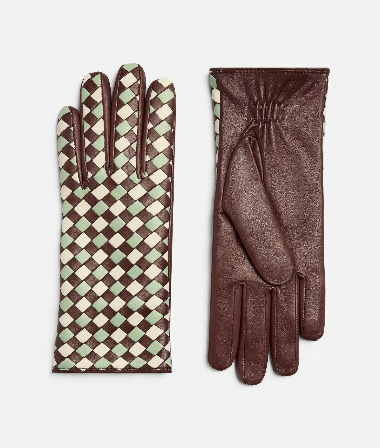 Guanti^Bottega Veneta Guanti Bicolore In Pelle Intrecciato Boysenberry/sweet mint/white