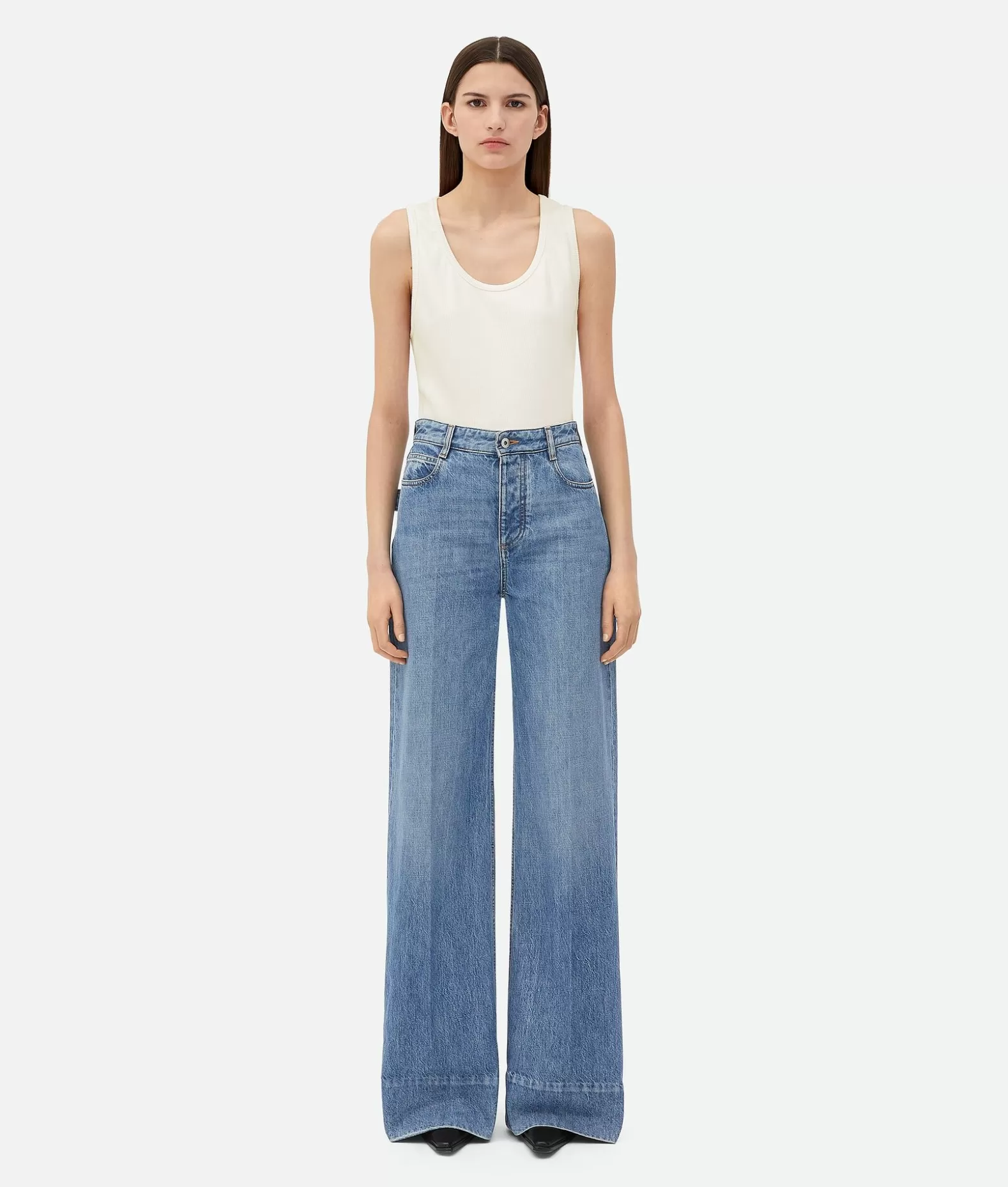 Denim^Bottega Veneta Jeans A Gamba Ampia In Denim Vintage Indigo Mid blue