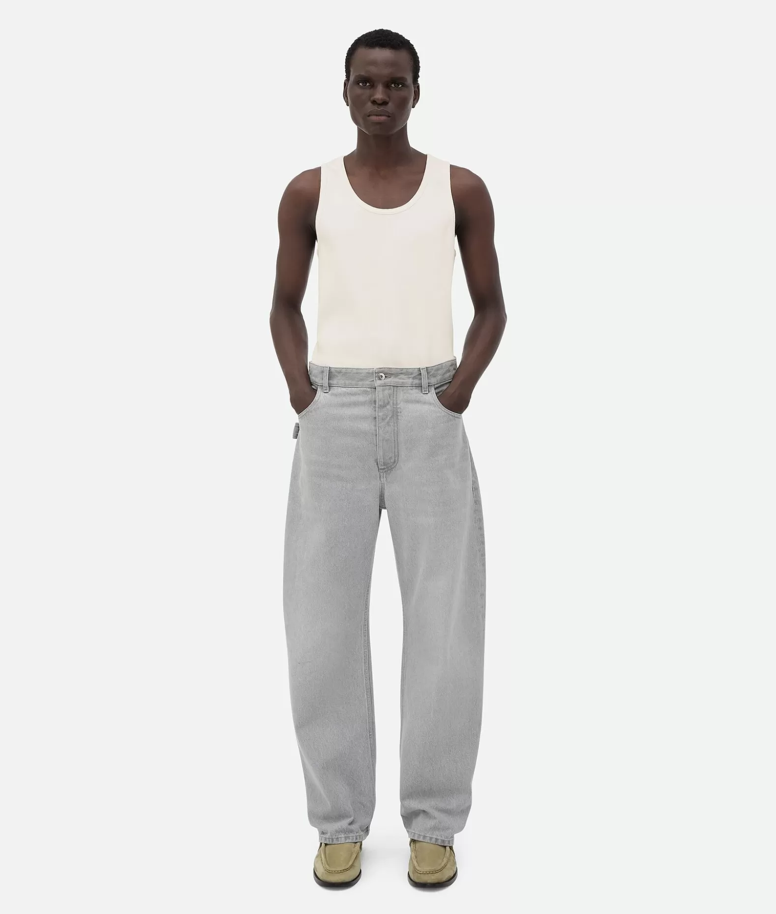 Denim^Bottega Veneta Jeans A Gamba Ampia Lavaggio Light grey