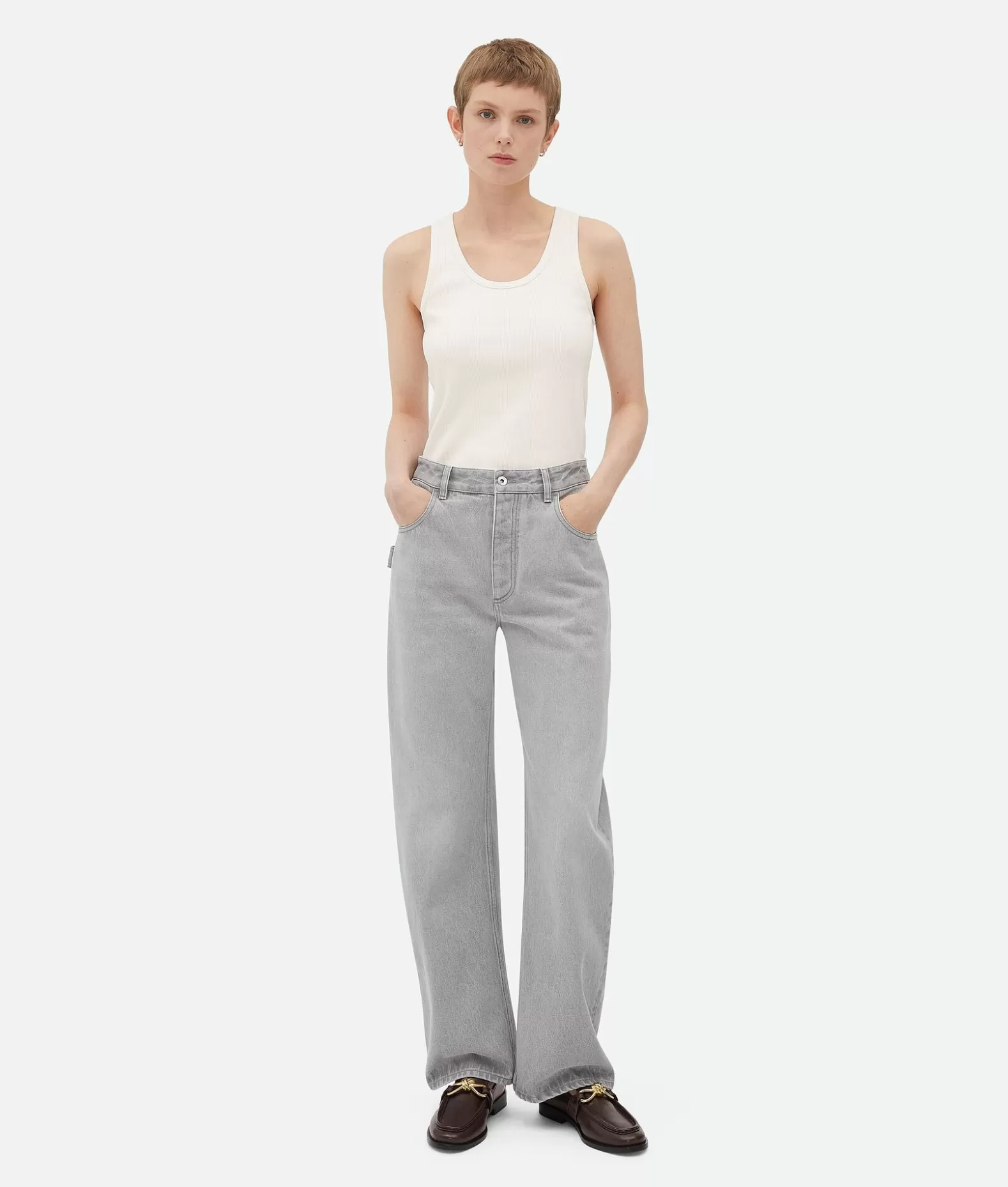 Denim^Bottega Veneta Jeans Dal Taglio Arrotondato In Denim Lavaggio Light grey