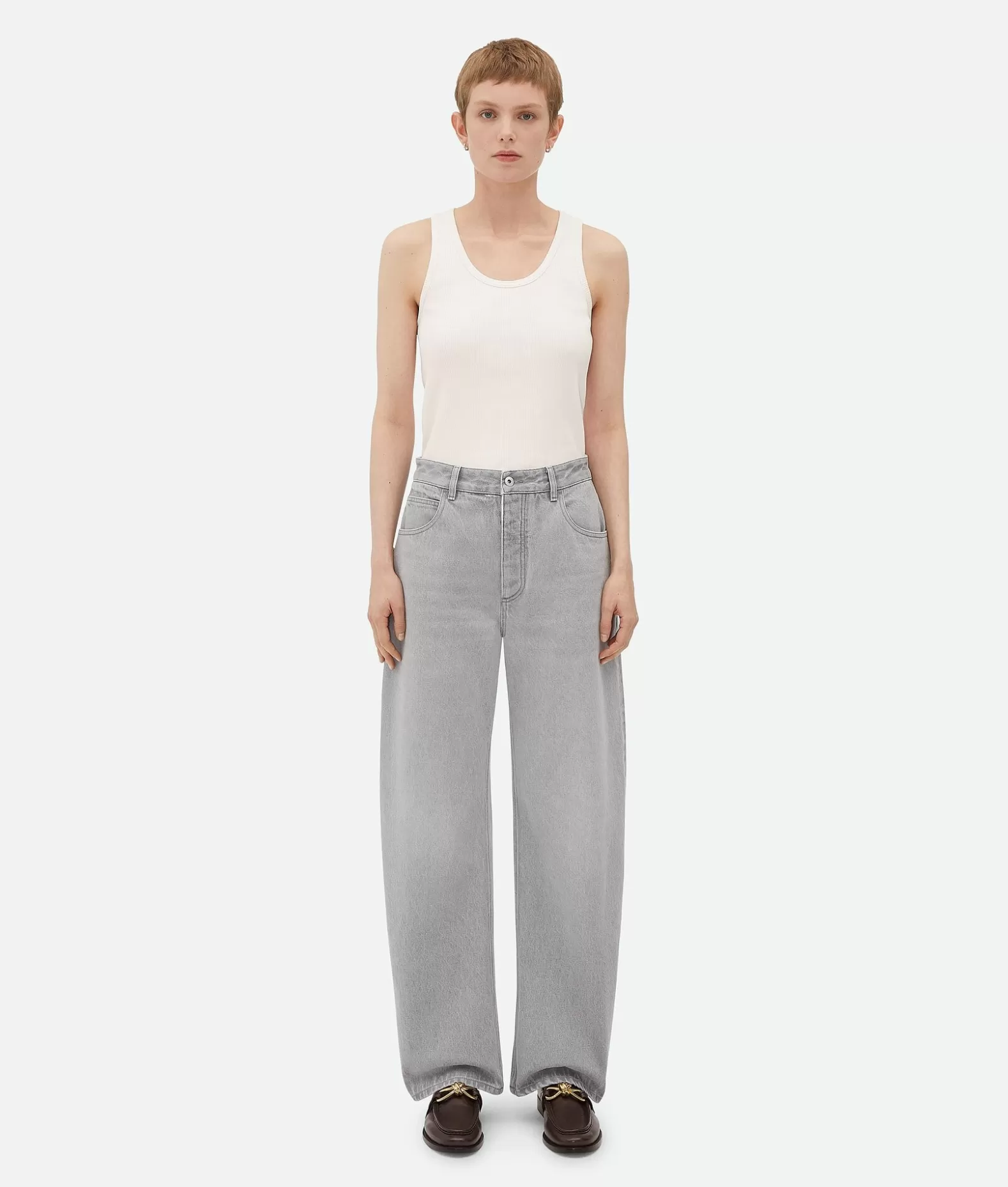 Denim^Bottega Veneta Jeans Dal Taglio Arrotondato In Denim Lavaggio Light grey